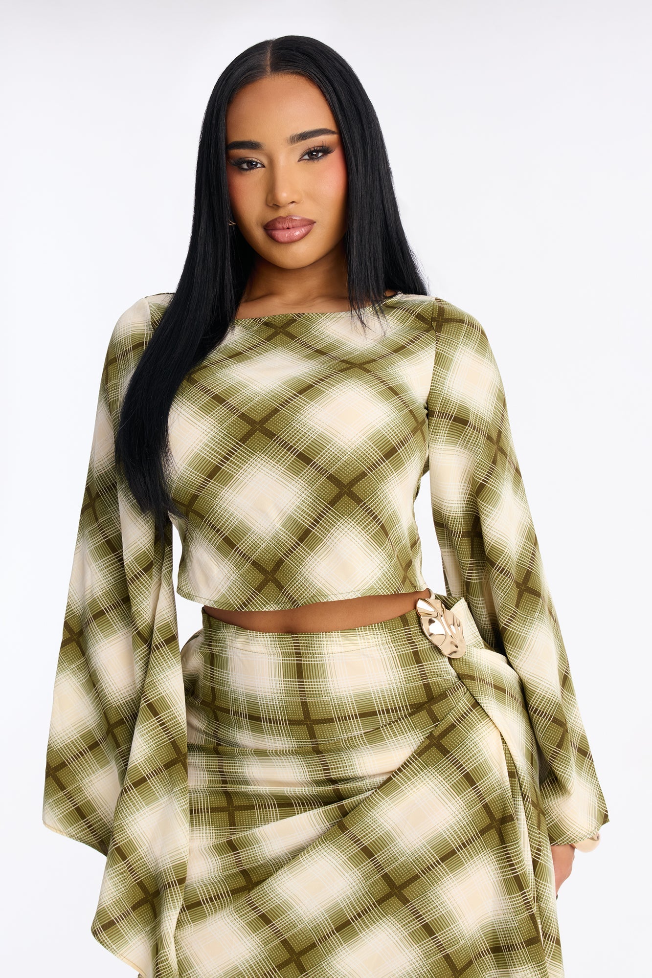 Raylene Plaid Maxi Skirt Set - Green/combo