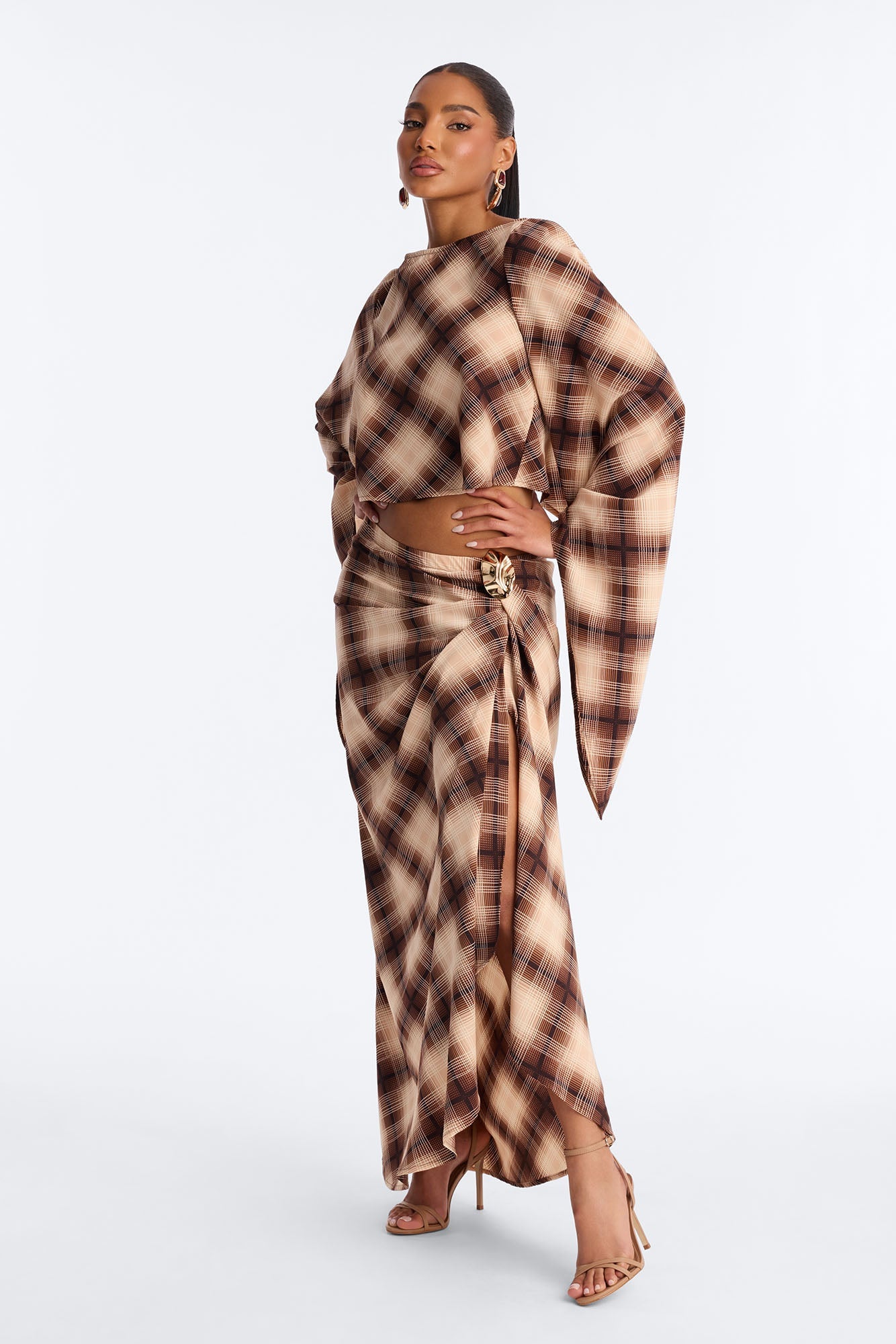 Raylene Plaid Maxi Skirt Set - Brown/combo