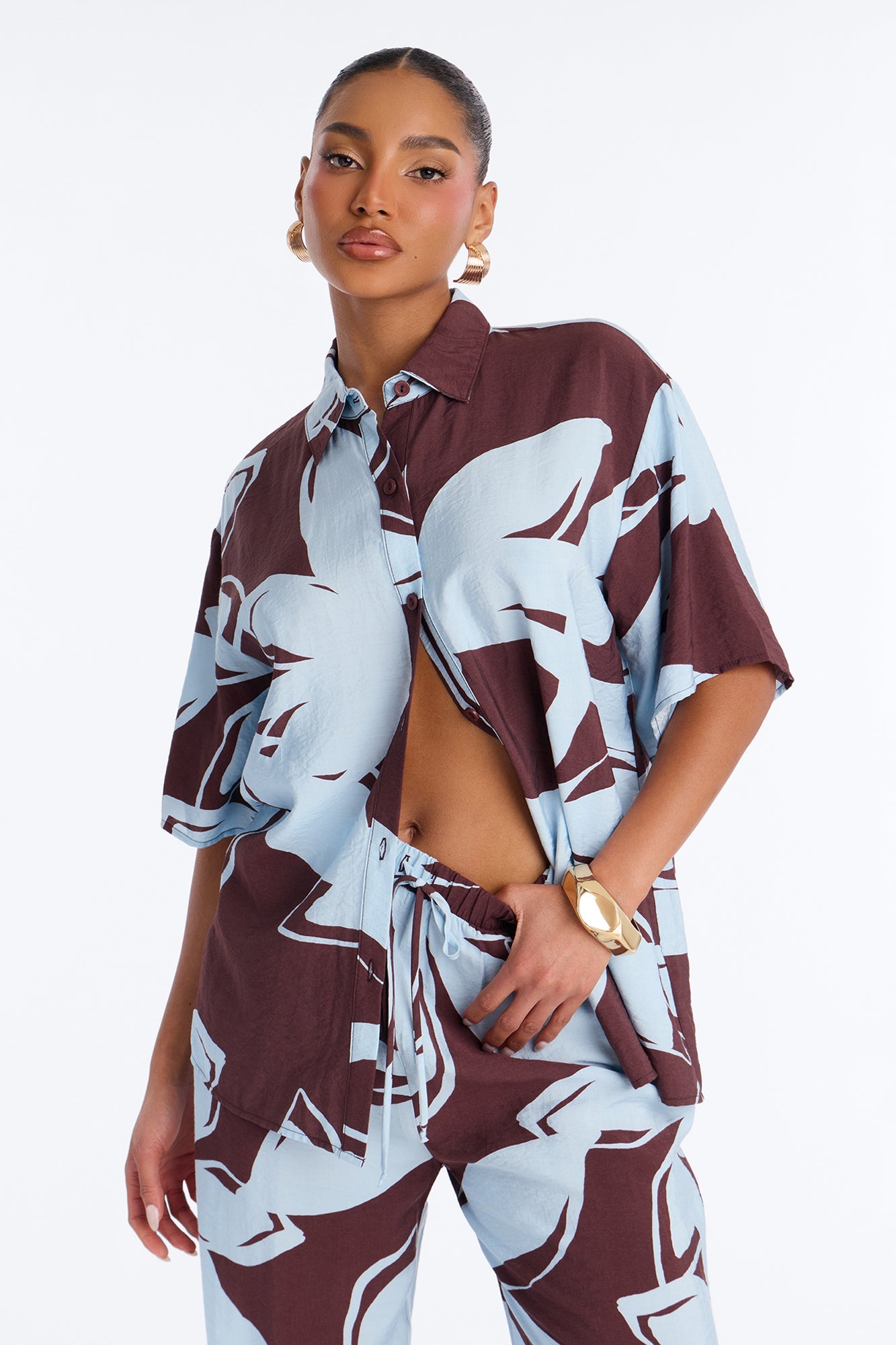 Ready For Vacay Wide Leg Pant Set - Brown
