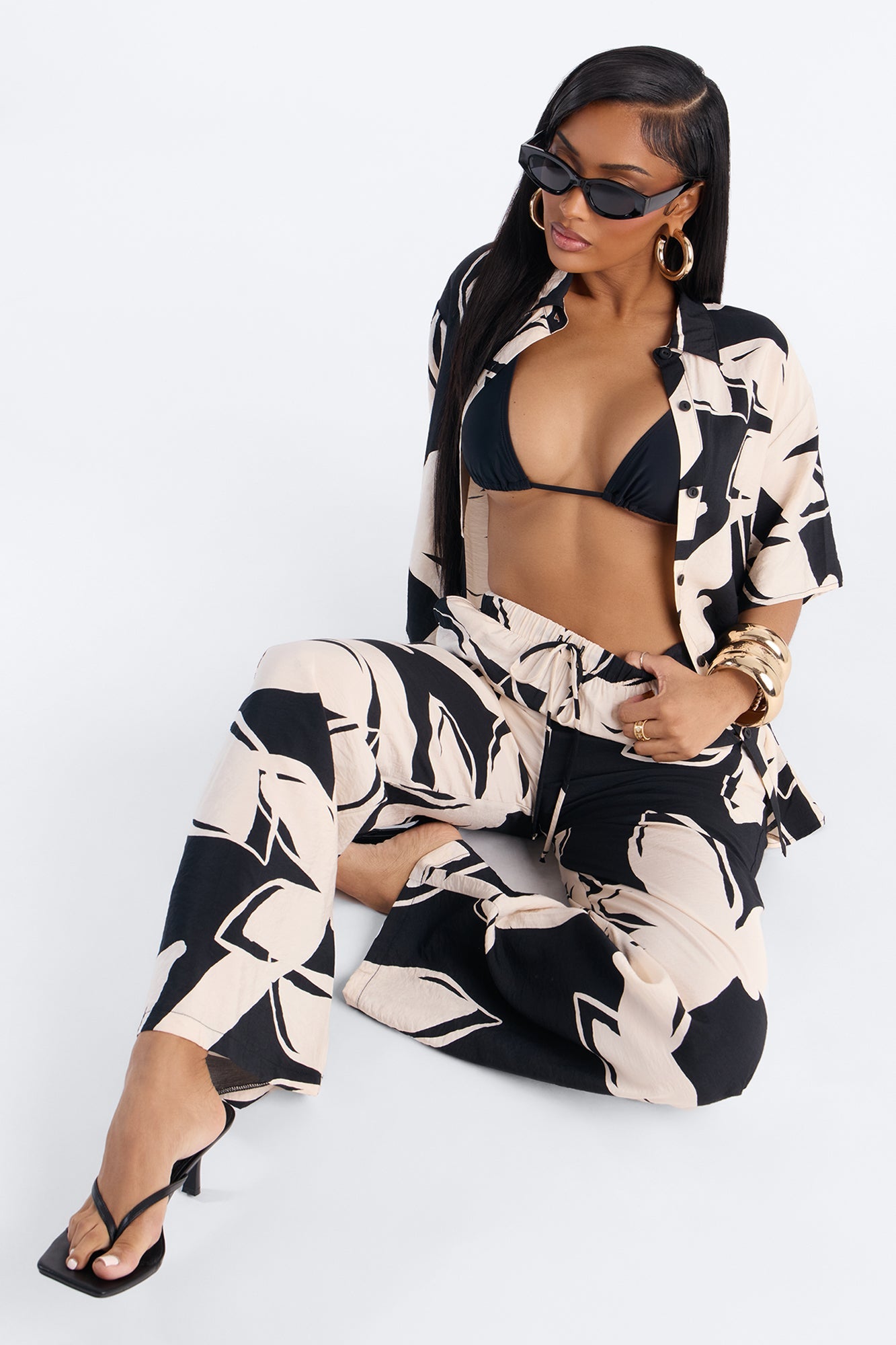 Ready For Vacay Wide Leg Pant Set - Black/White