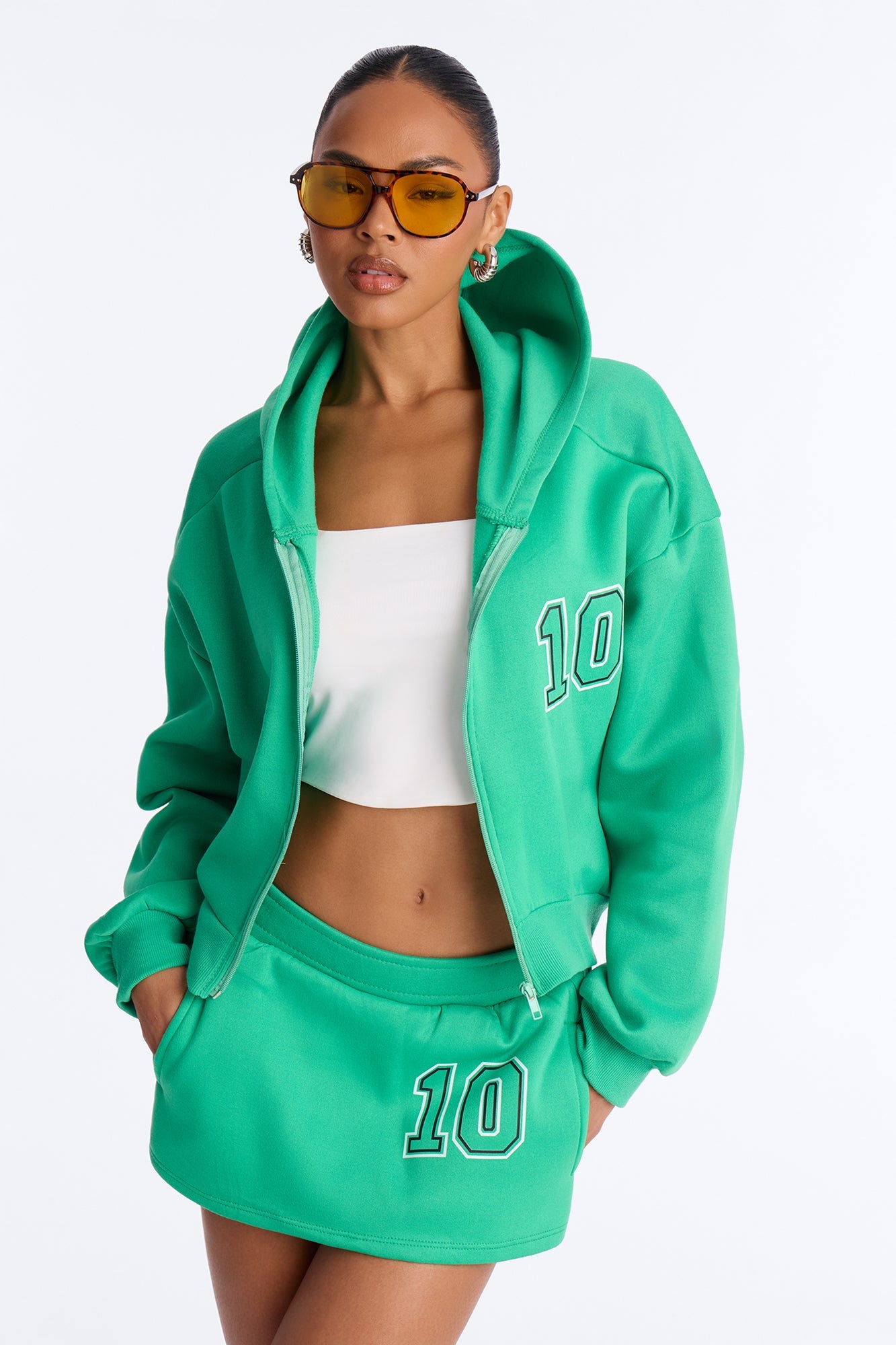 She's A Ten Zip Up Hoodie Mini Skirt Set - Mint