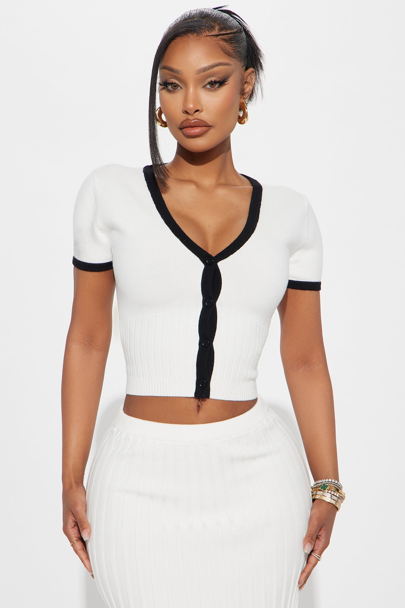 She's A Lady Sweater Skirt Set - White/Black