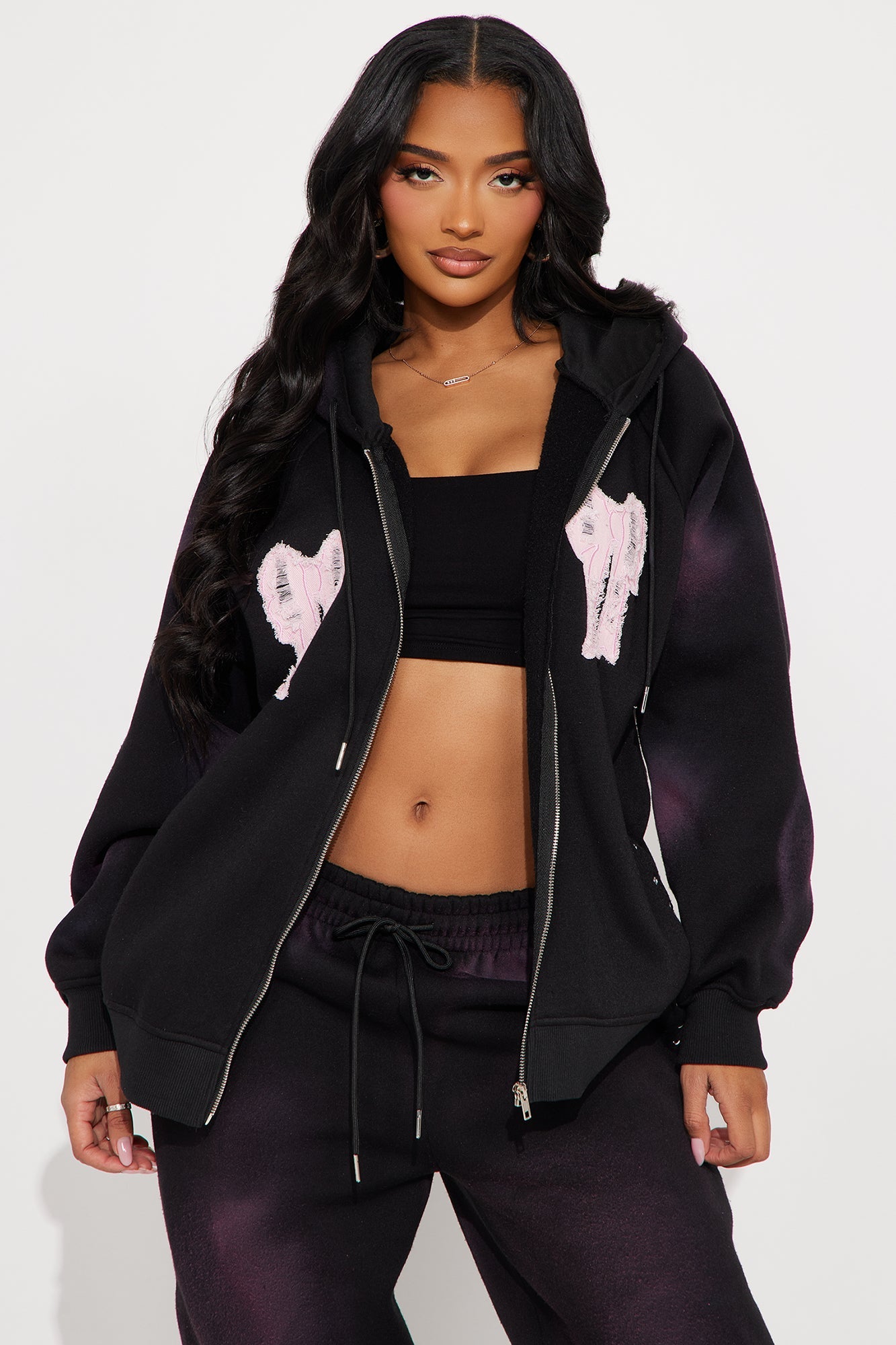 Bow Fleece Sweatsuit Set - Black Wash