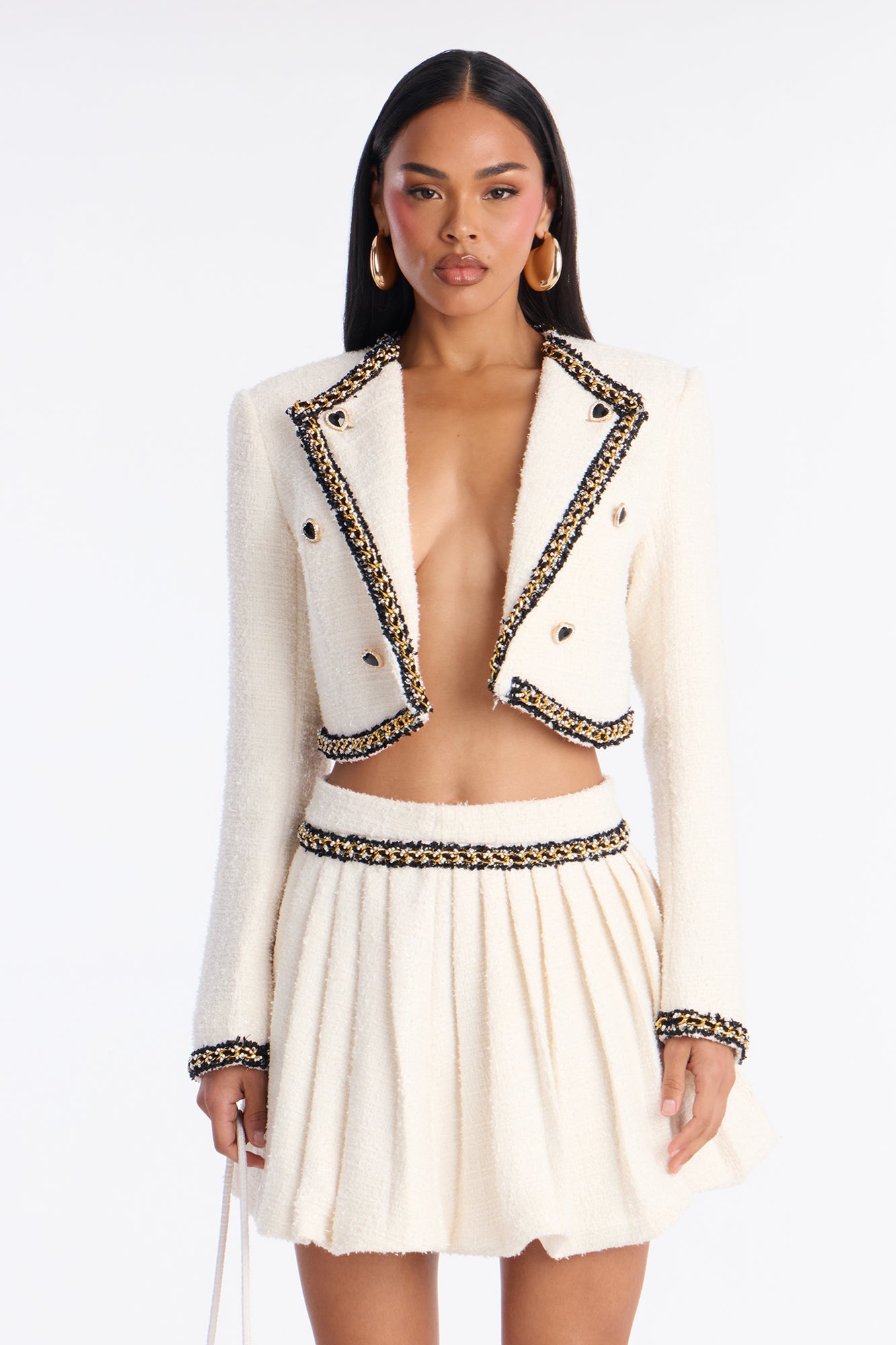 Flirty Tweed Micro Mini Skirt Set - Cream/combo