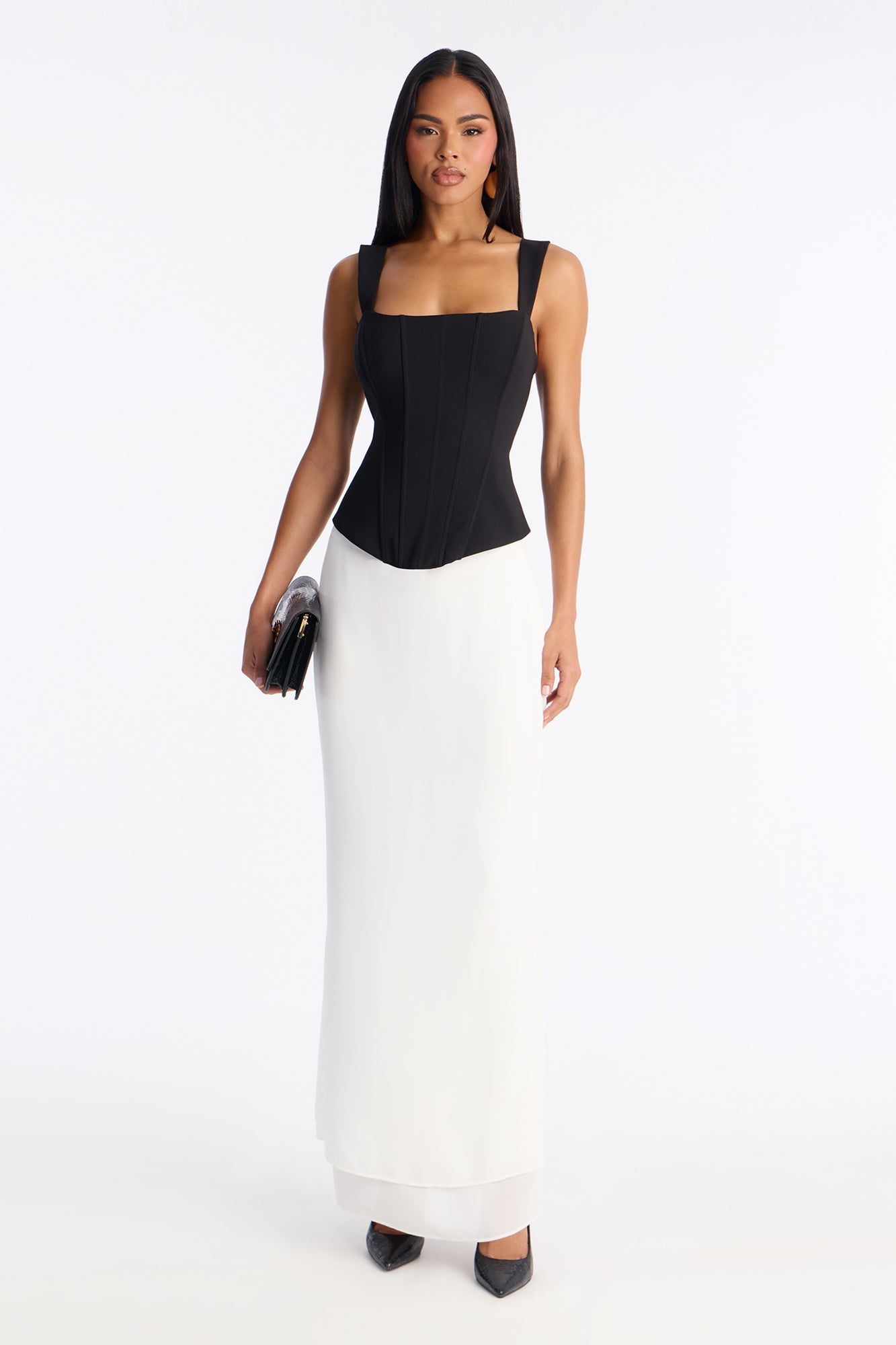 Heartbeat Embrace Corset Maxi Skirt Set - Black/White
