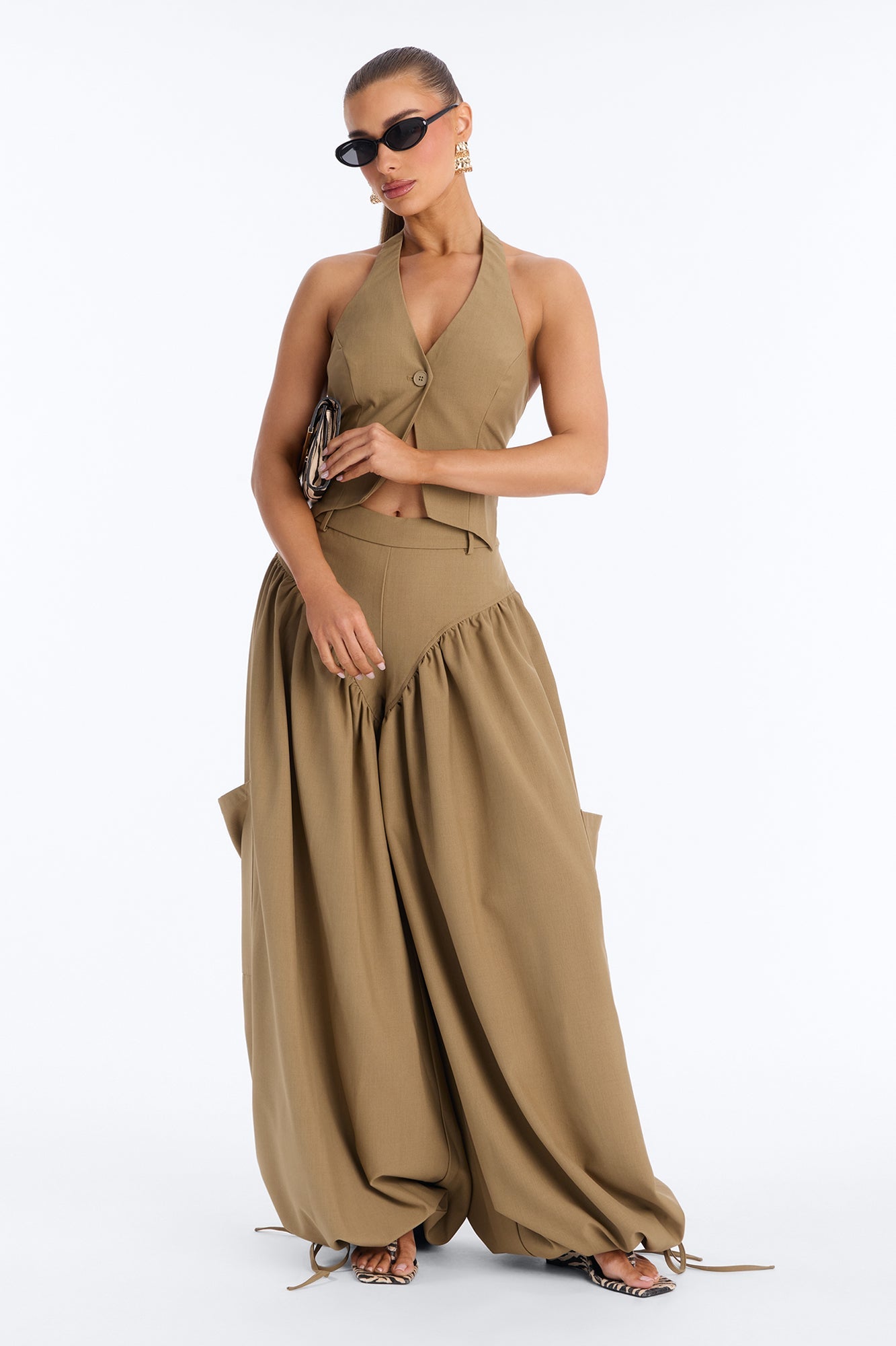 Cocktail & Confidence Balloon Pant Set - Khaki