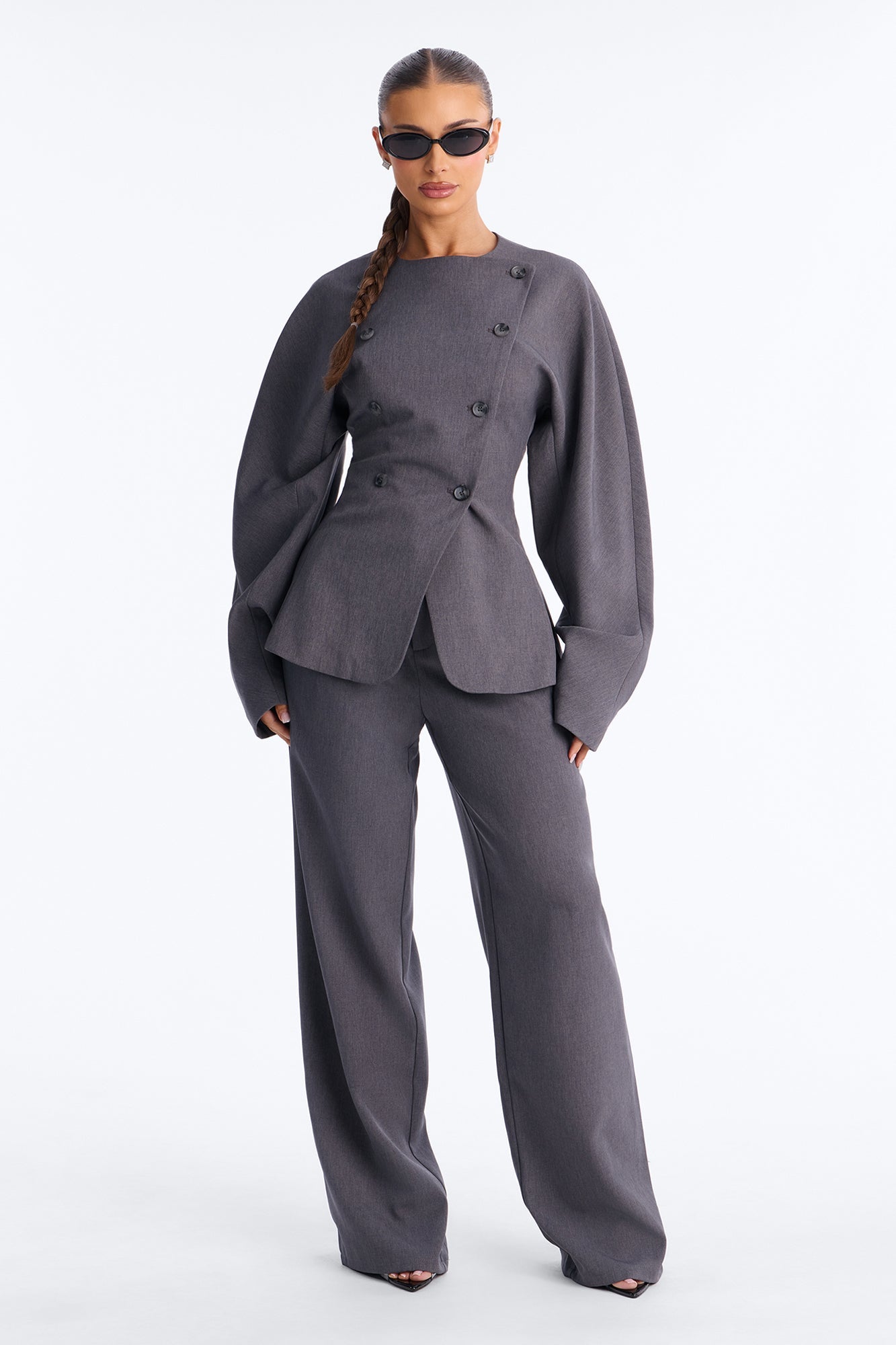 Roselynn Wide Leg Pant Set - Charcoal