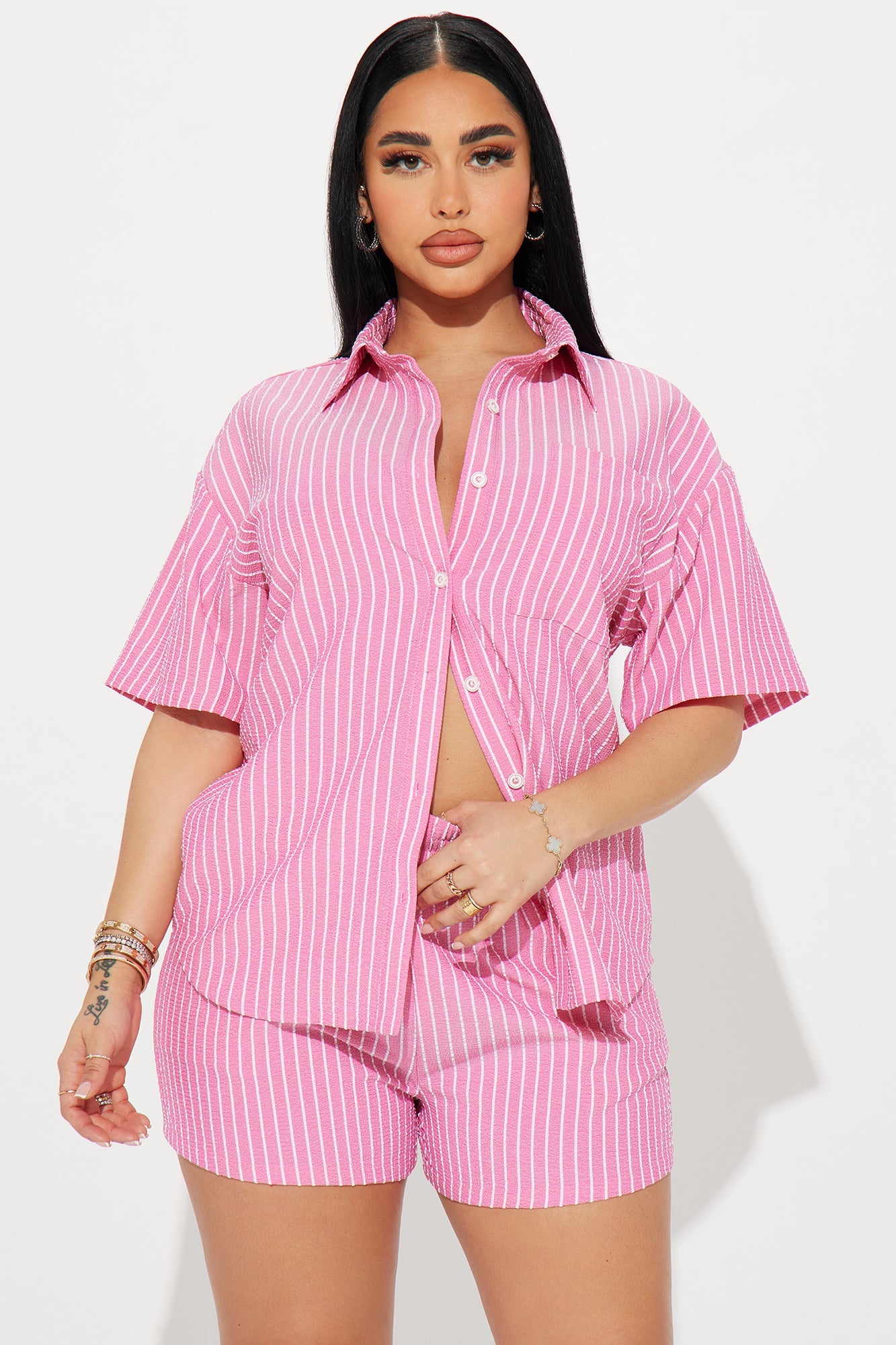 Lily Striped Short Set - Pink