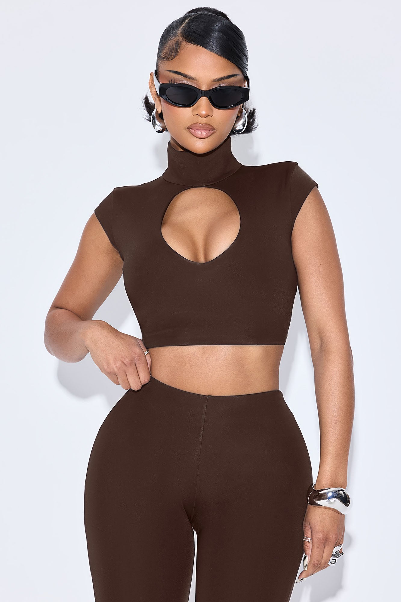 Jayla Double Lined Capri Pant Set - Chocolate