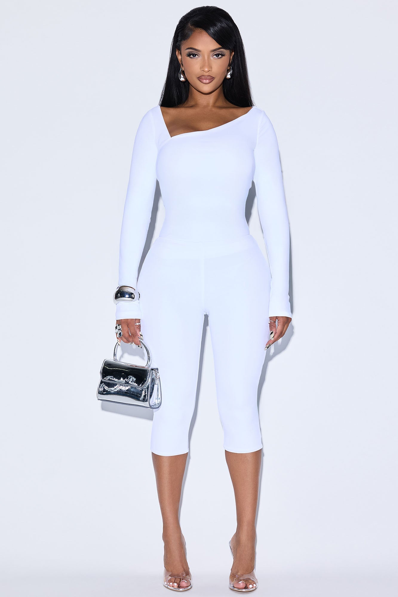 Darcie Double Lined Capri Pant Set - Off White
