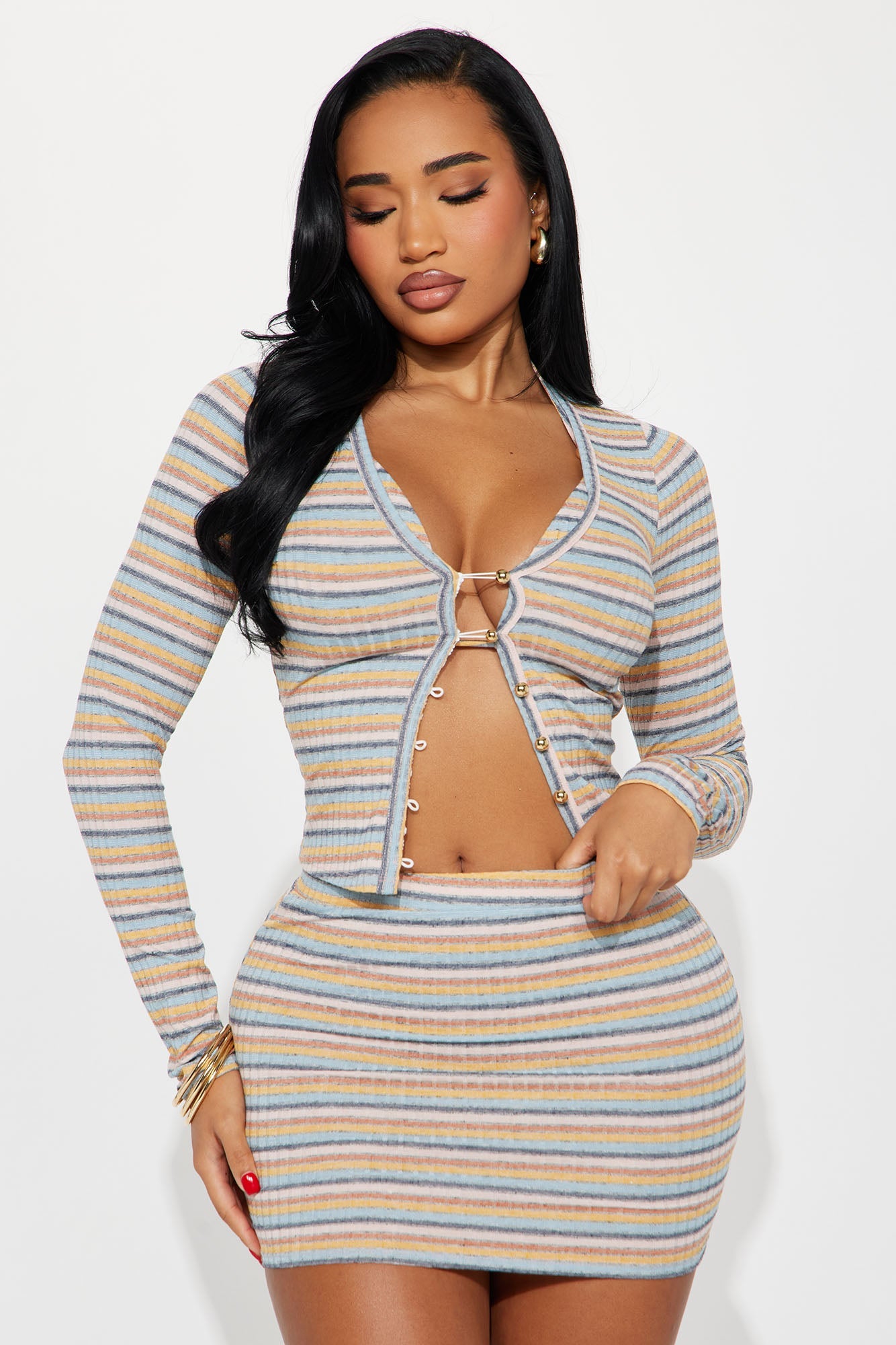 Your Coastal Crush Ribbed 3 Piece Skirt Set - Multi Color