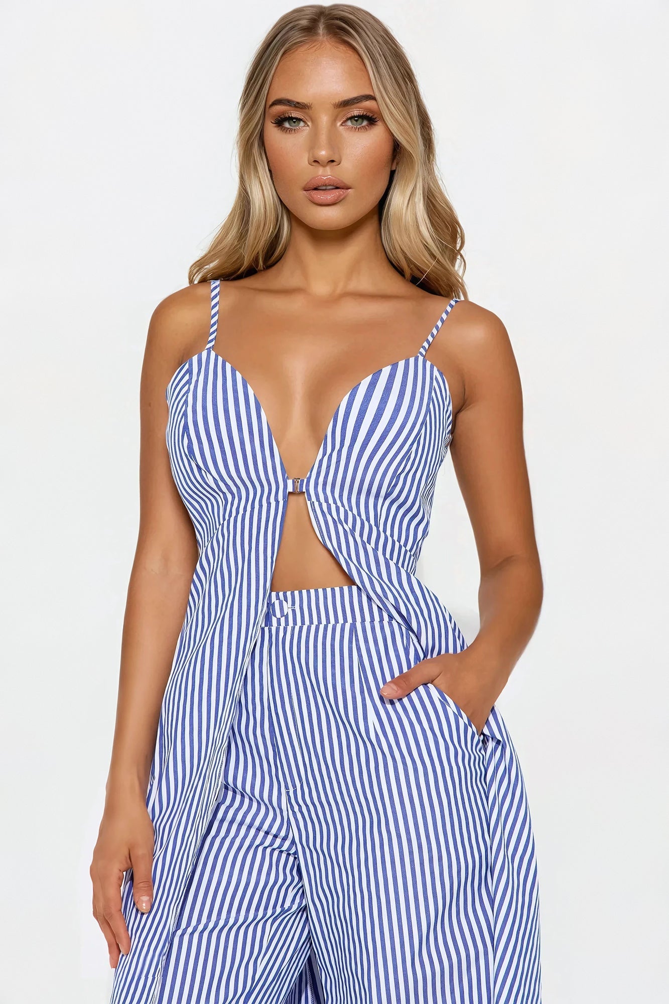 Beachside Glam Striped Poplin Pant Set - Blue/combo