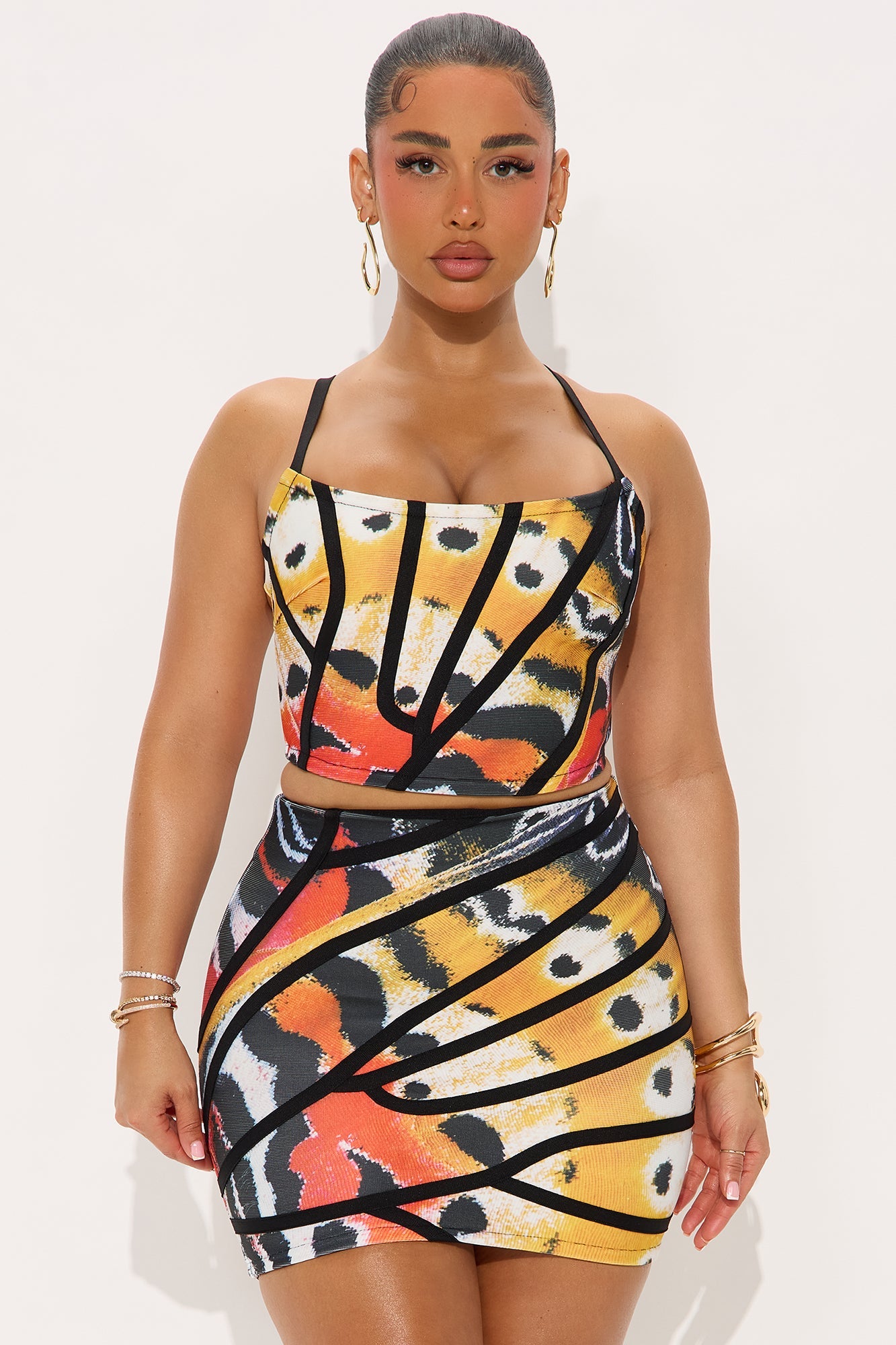Royal Monarch Bandage Mini Skirt Set - Orange/combo