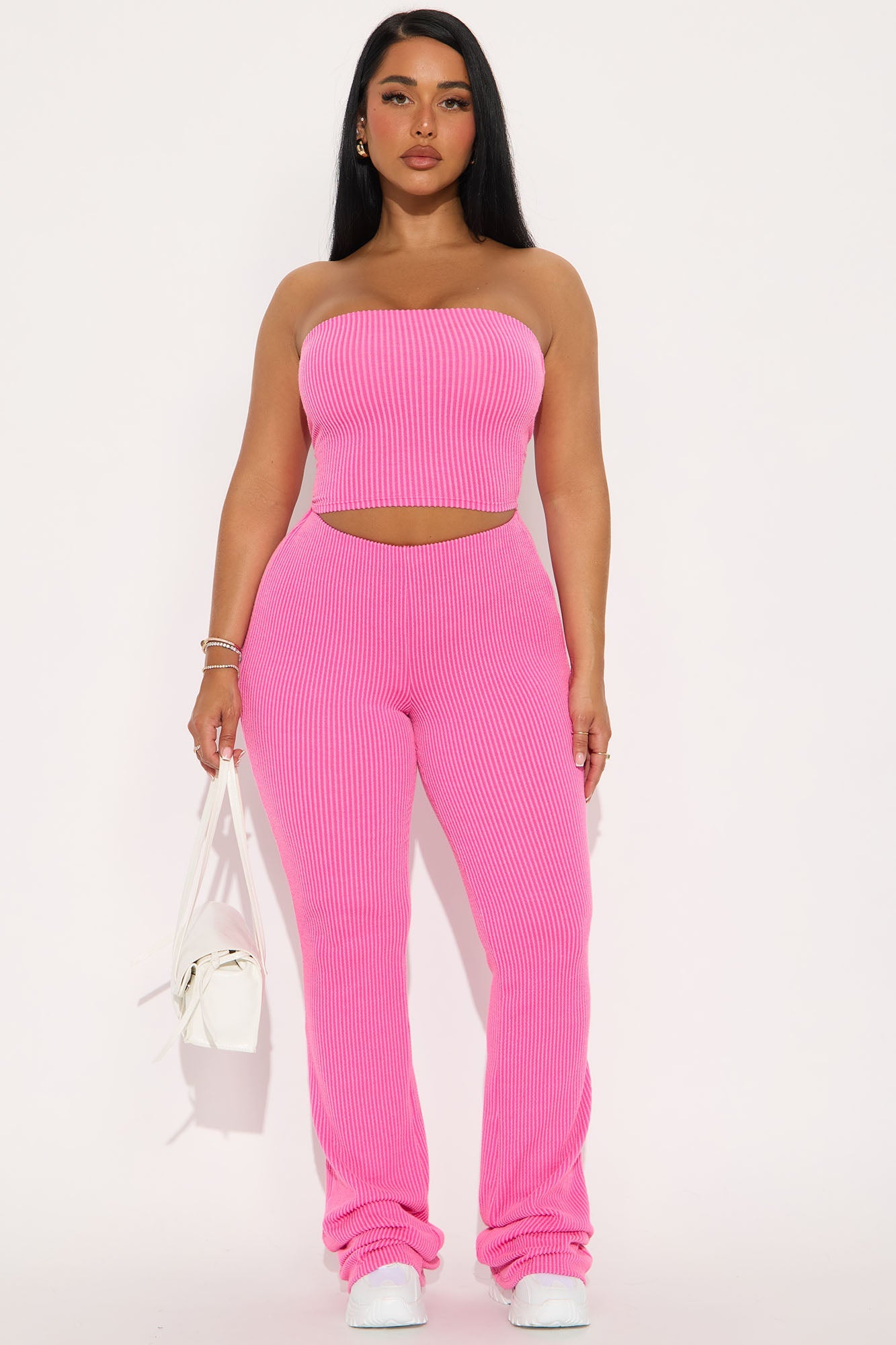 Reya Ribbed Pant Set - Pink