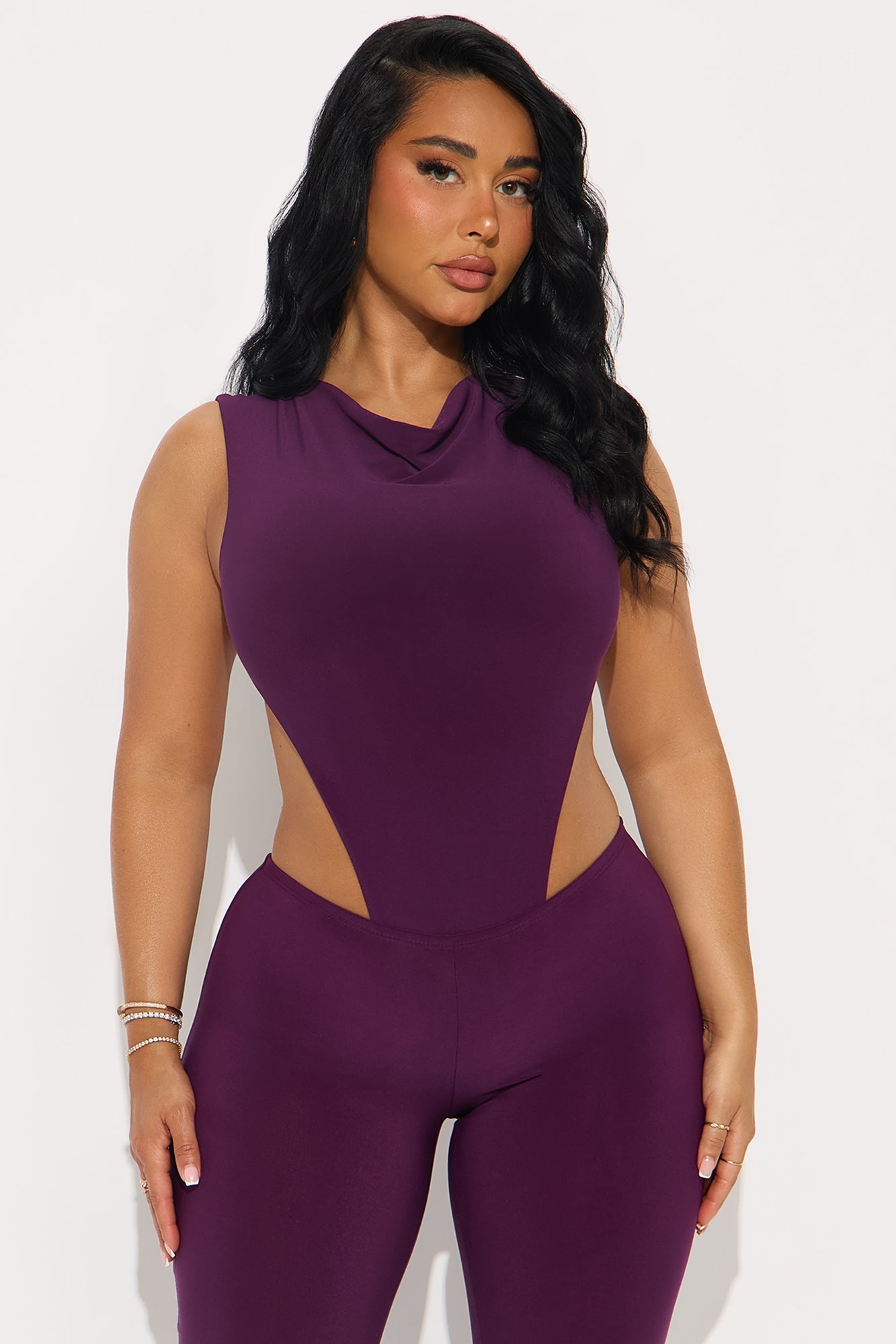 Power Play Backless Bodysuit Pant Set - Plum
