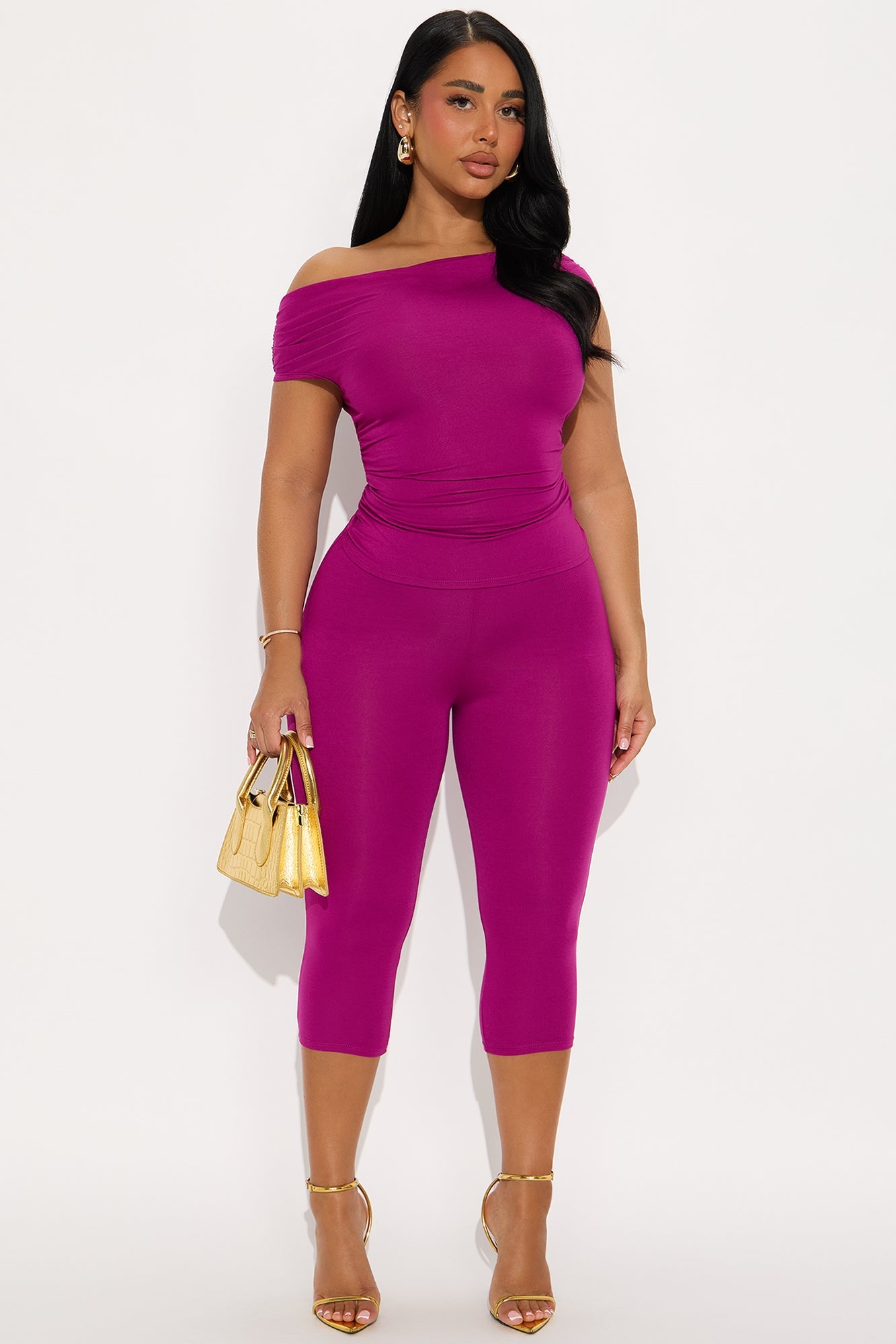 Havana Off Shoulder Capri Pant Set - Magenta