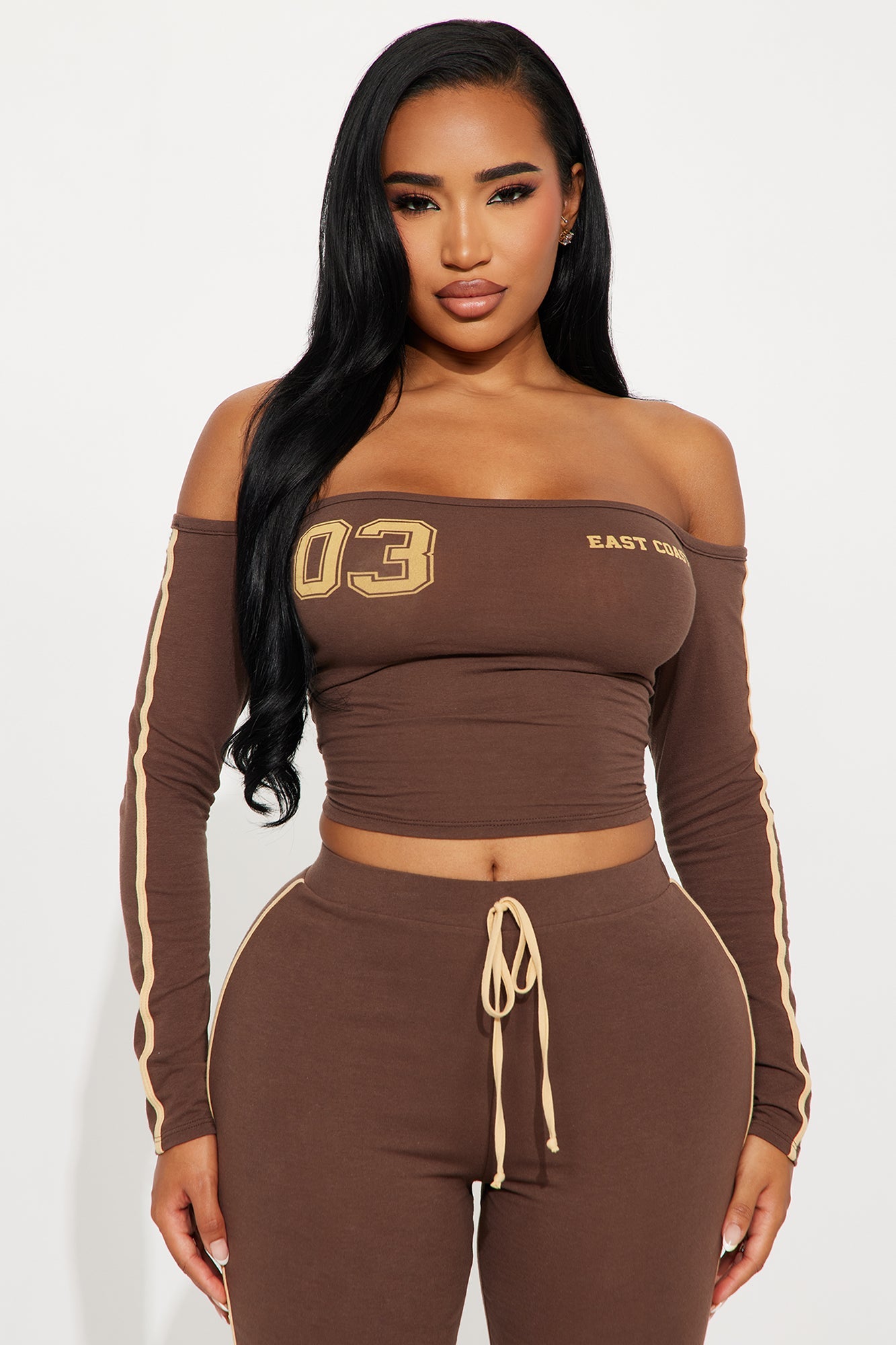 03' Energy Off Shoulder Pant Set - Brown