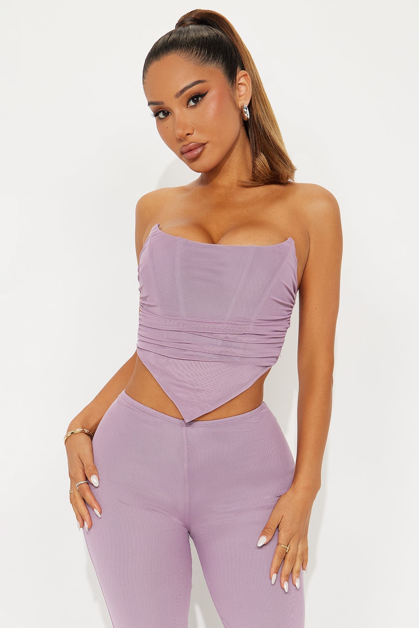 Jenny Corset Mesh Pant Set - Lavender