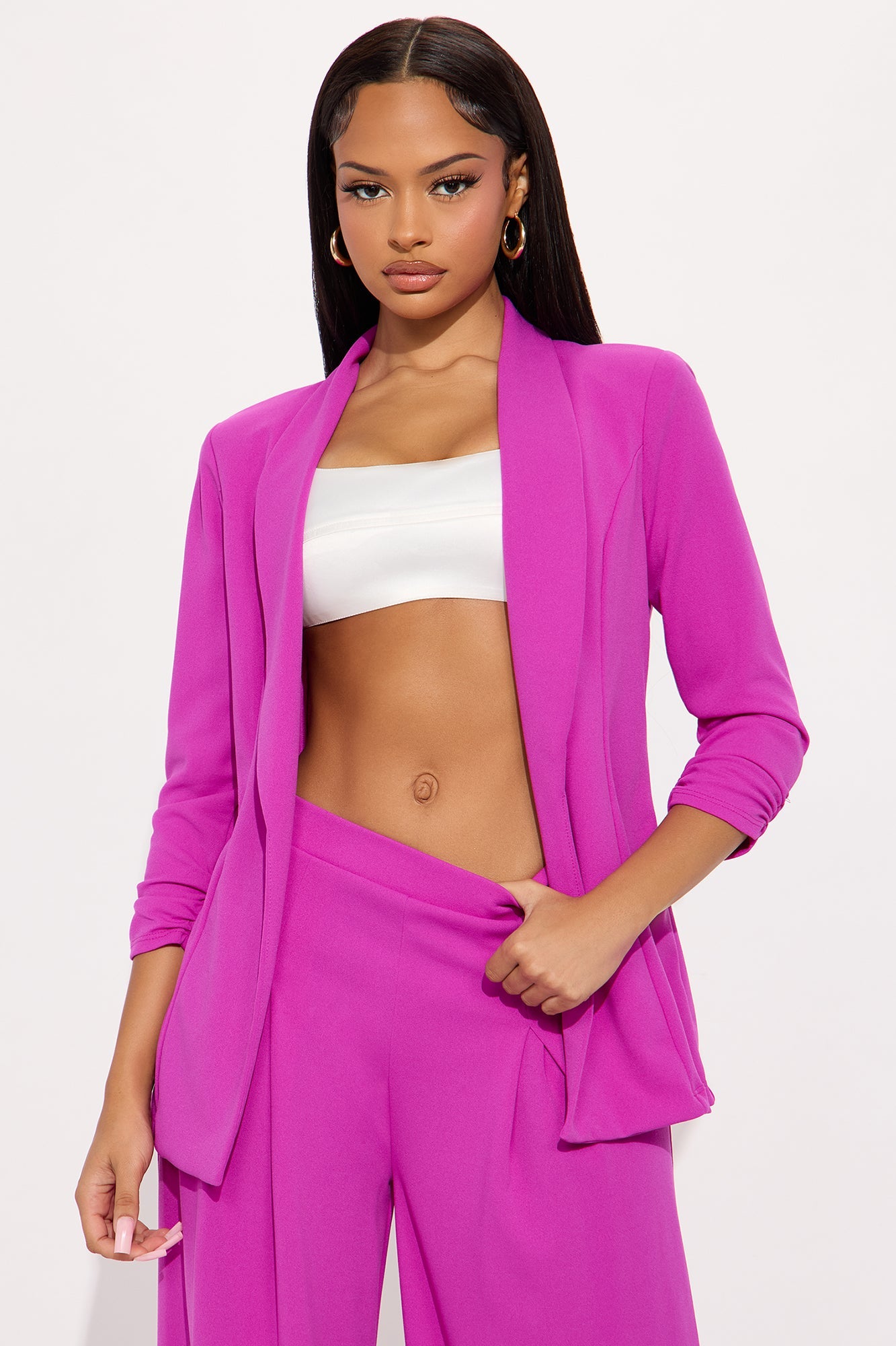 Reaching Goals Blazer Pant Set - Magenta