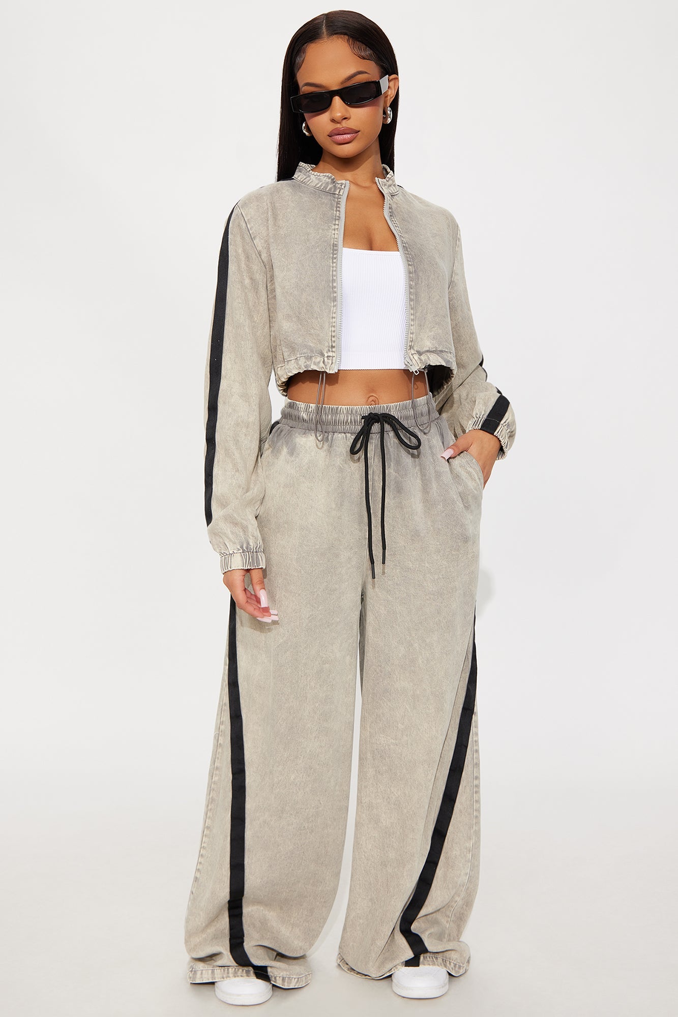 On The Move Washed Pant Set - Grey