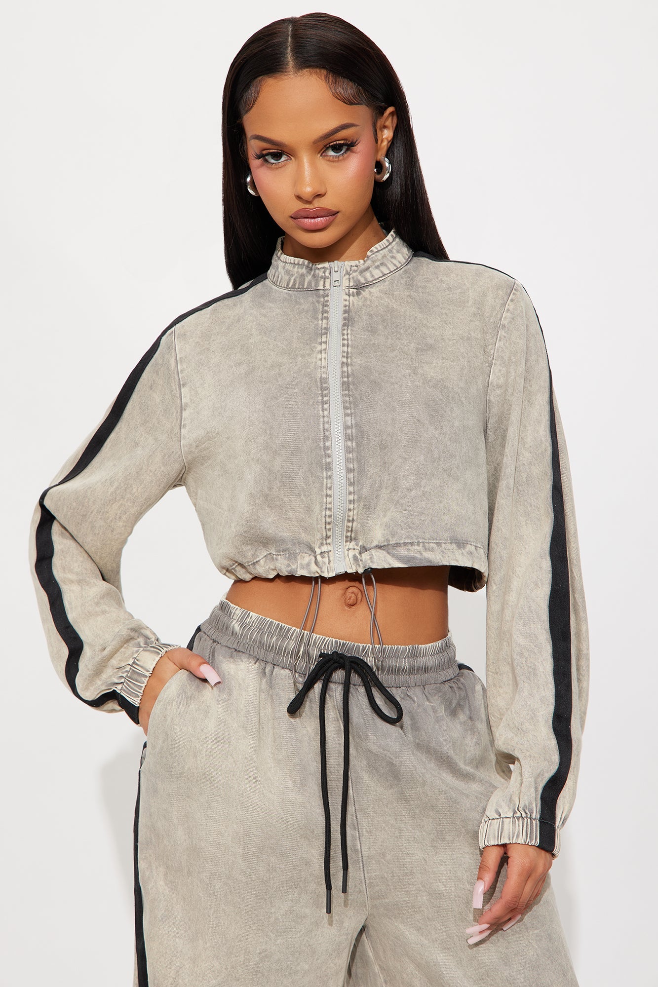 On The Move Washed Pant Set - Grey