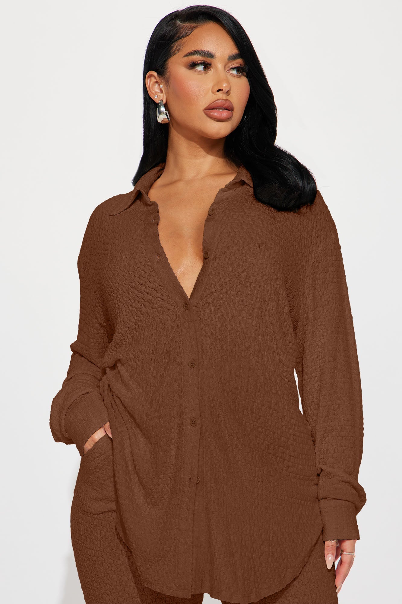 Fly With Me Textured Pant Set - Mocha