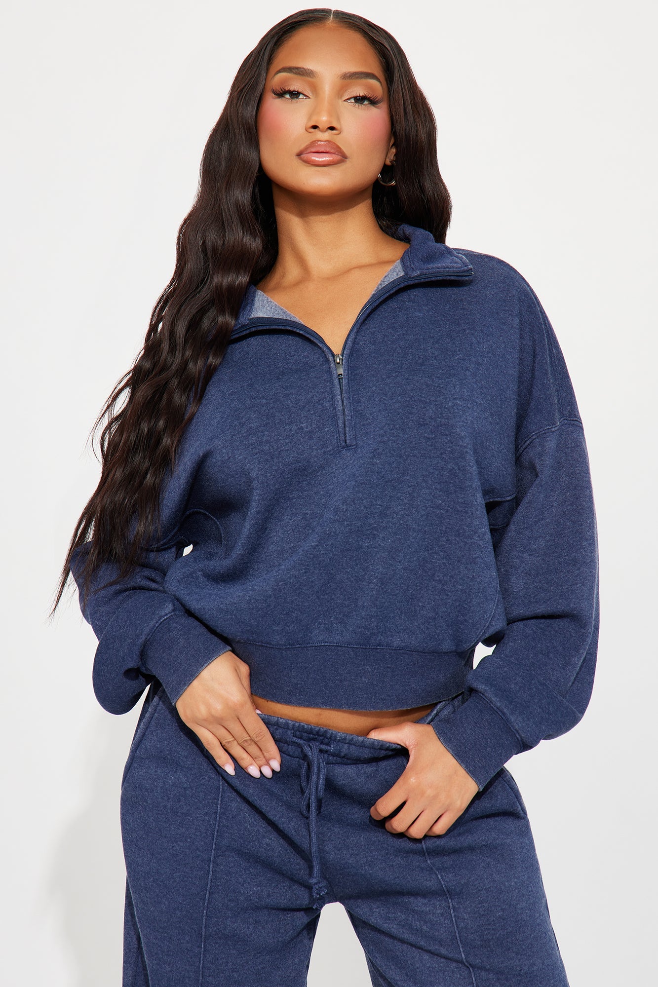 Lazy Days Washed Fleece Pant Set - Navy