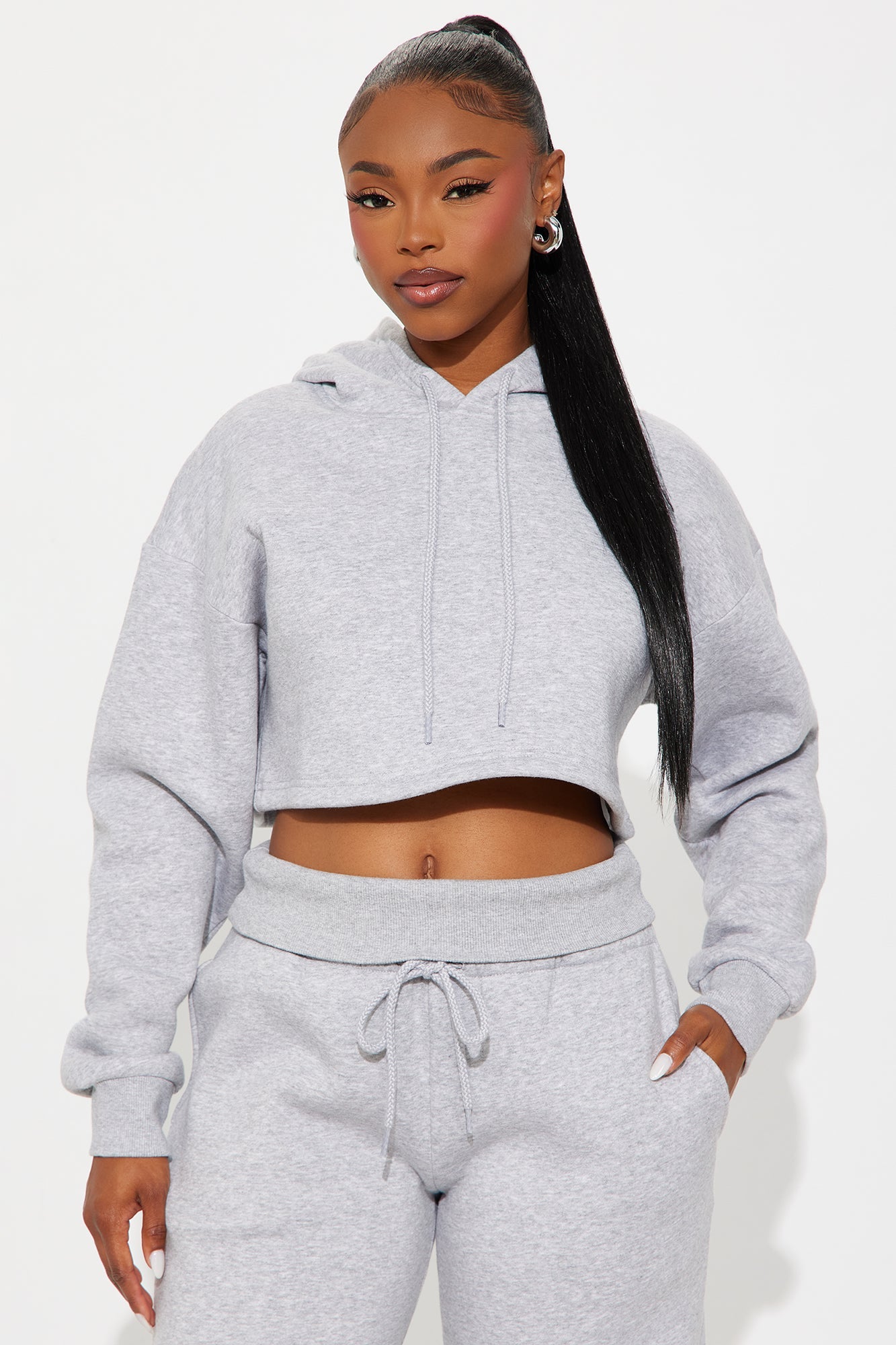 Don't Sweat It Foldover Waist Fleece Pant Set - Grey