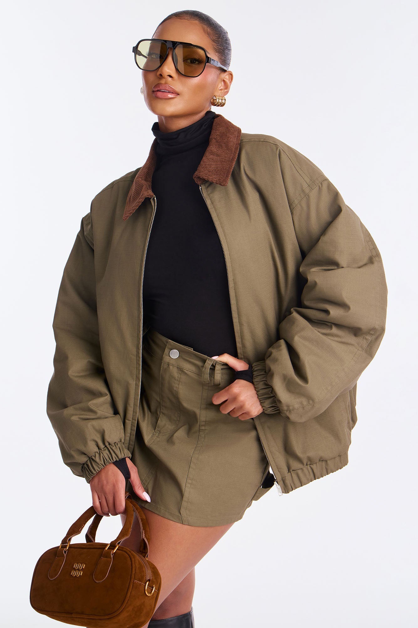 Amaya Jacket Mini Skirt Set - Olive