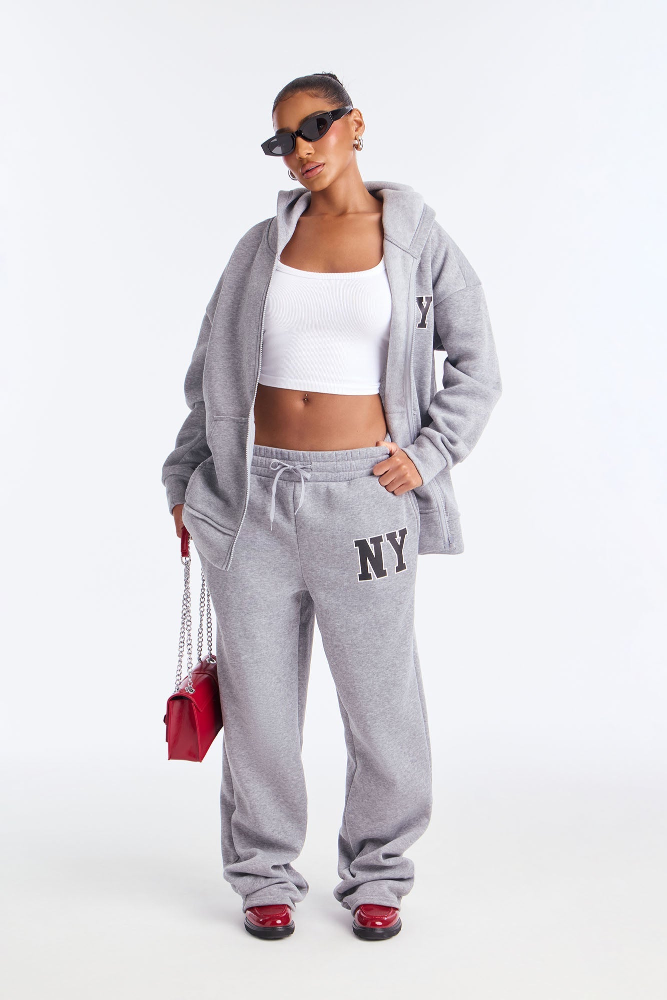 NY Oversized Fleece Pant Set - Heather Grey