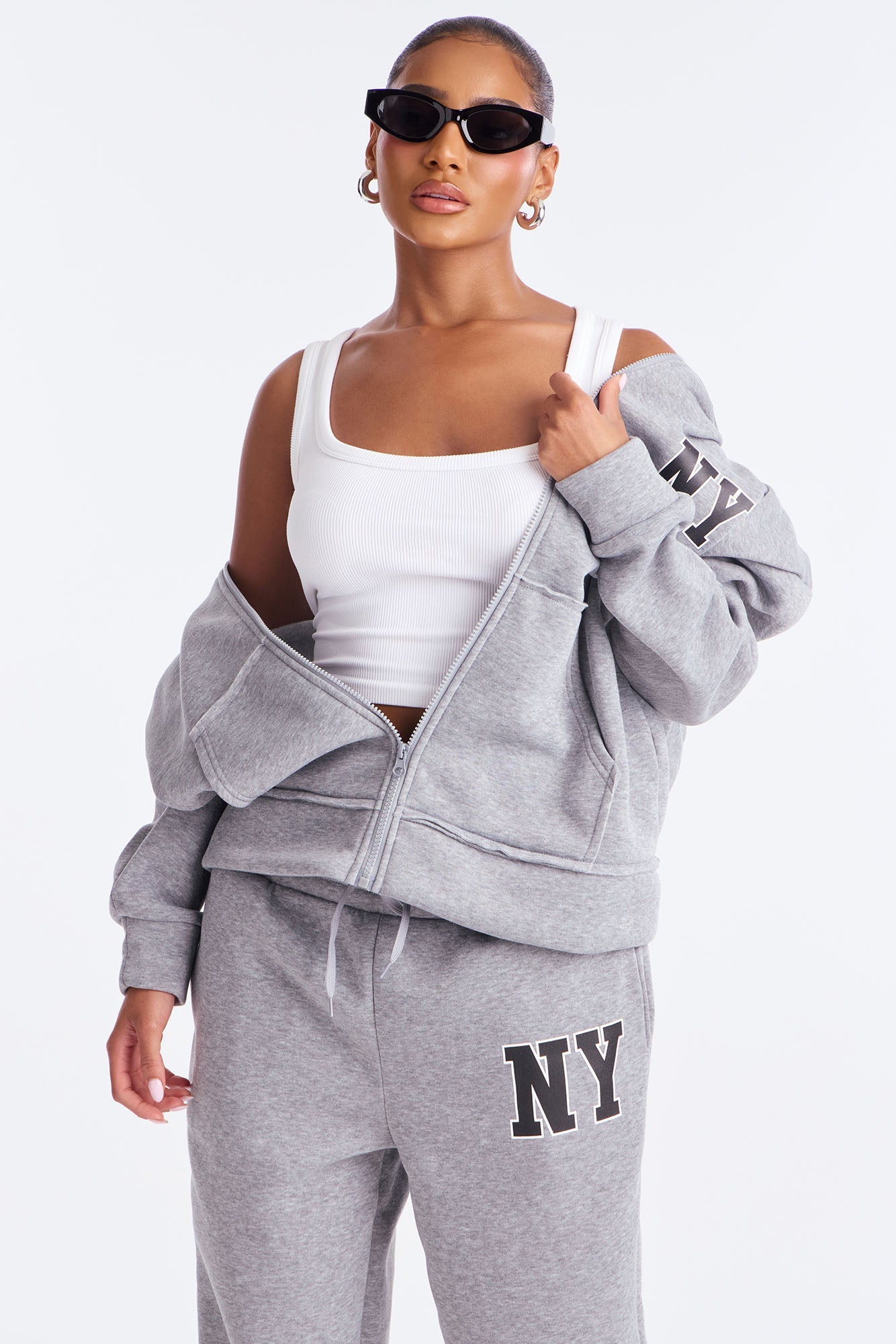 NY Oversized Fleece Pant Set - Heather Grey