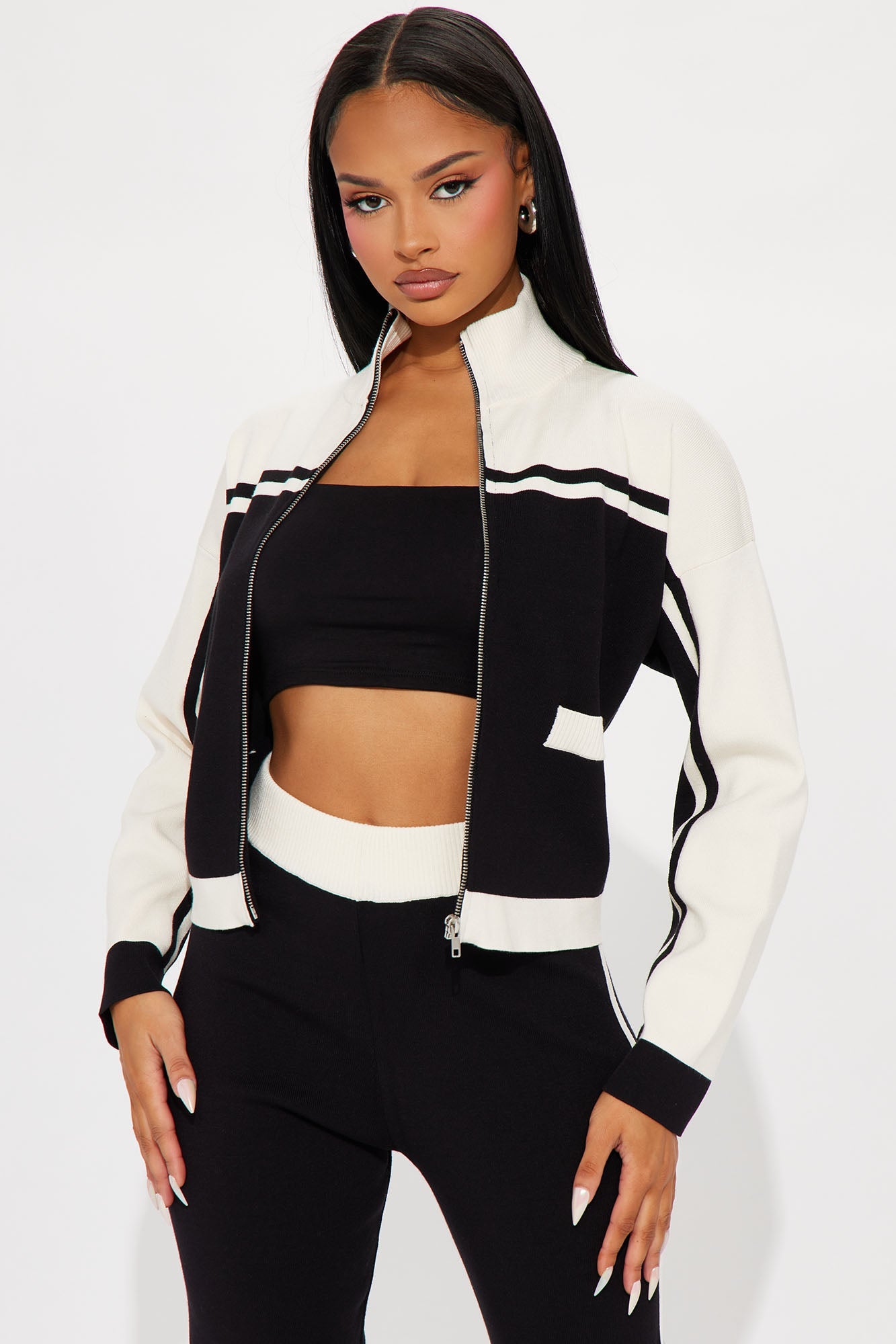 Melina Sweater Track Pant Set - Black/White