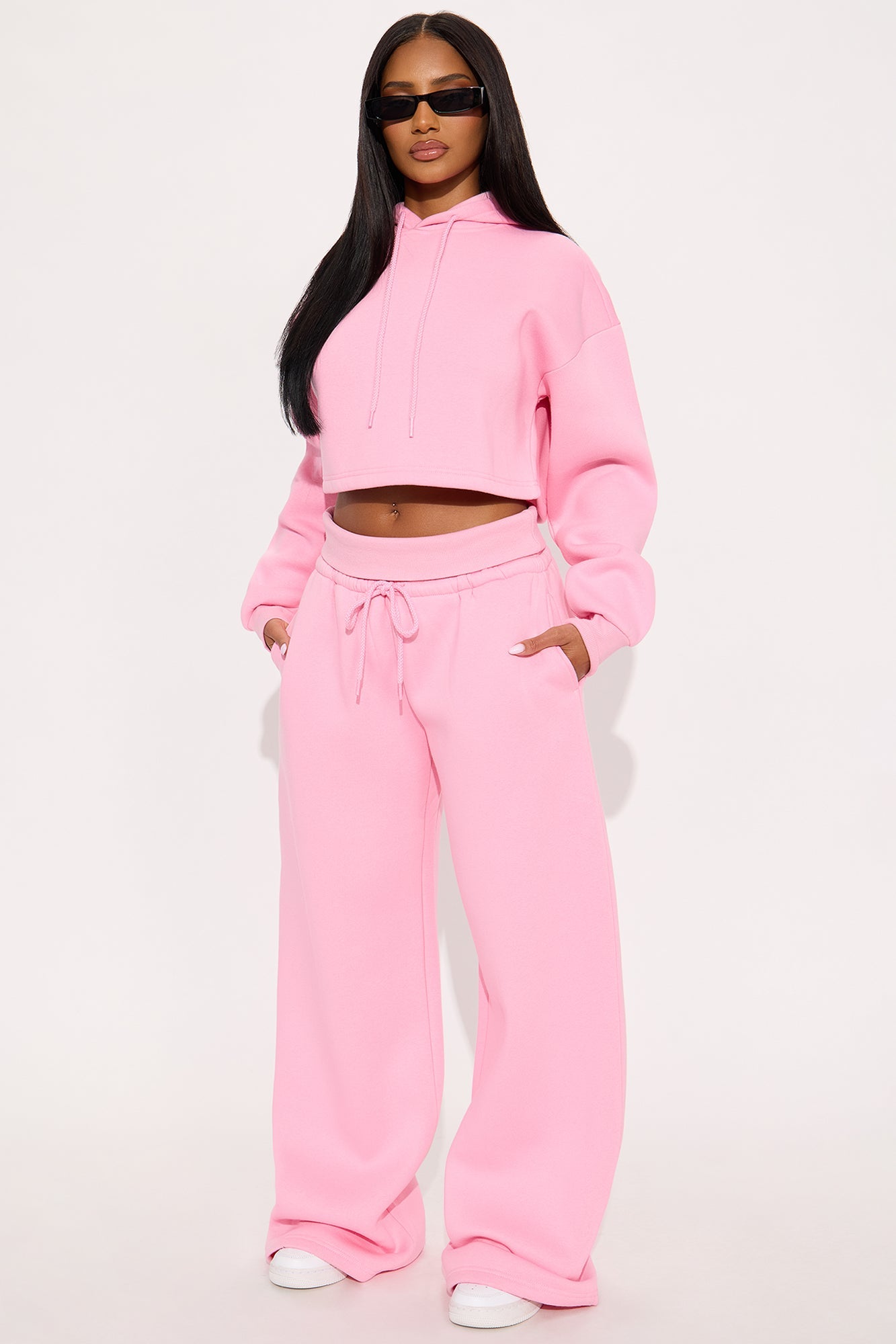 Don't Sweat It Foldover Waist Fleece Pant Set - Bubblegum Pink