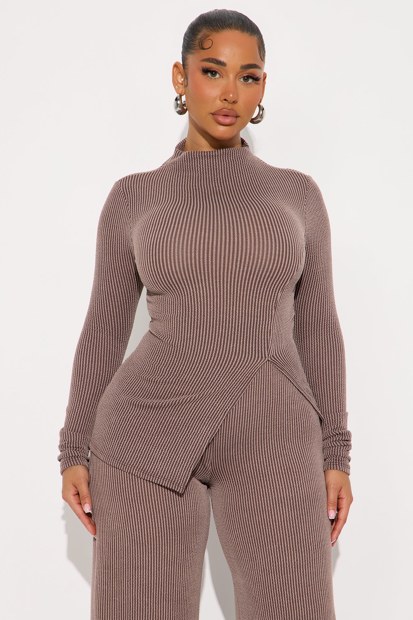 Joelle Ribbed Pant Set - Brown