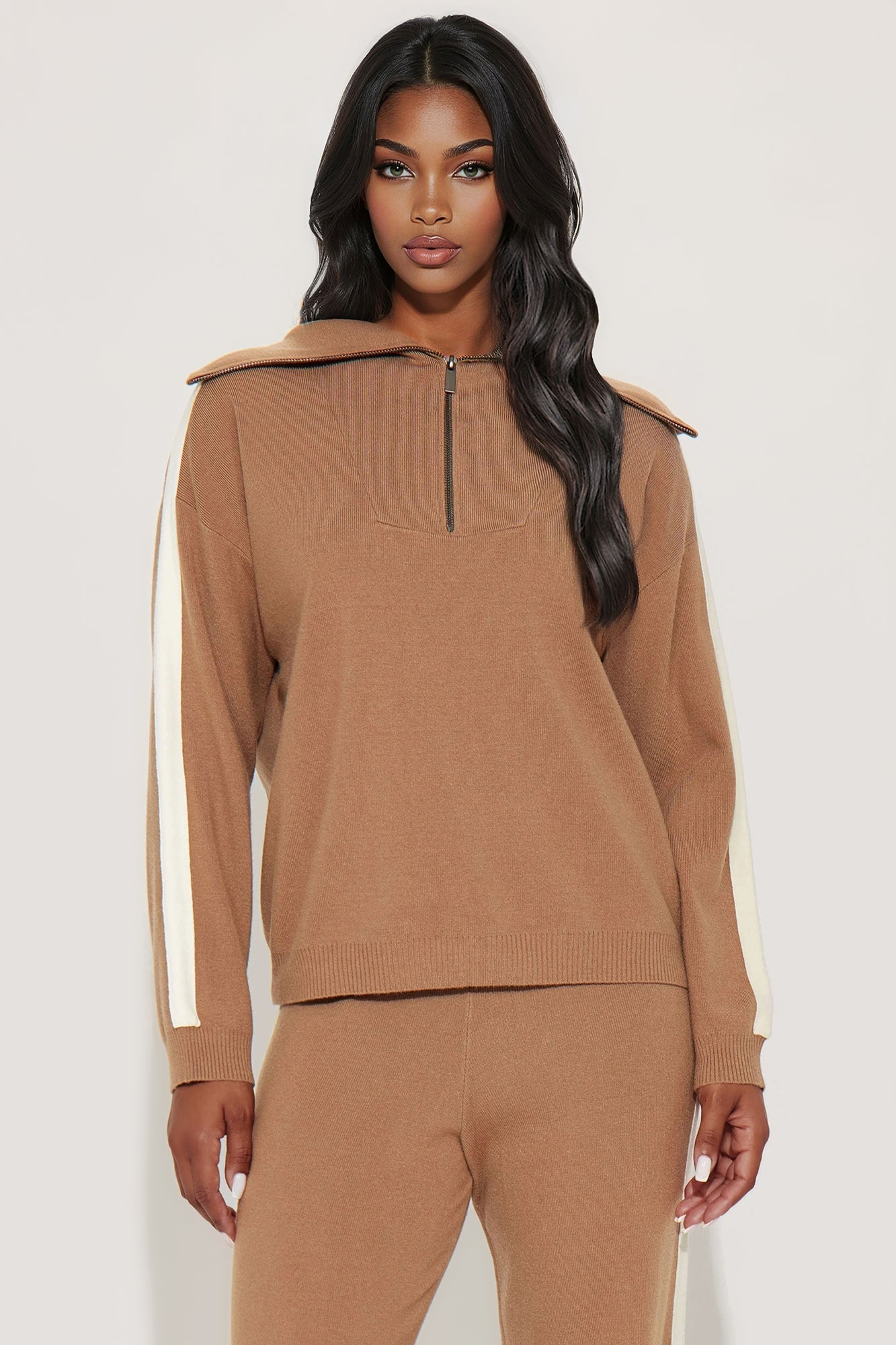 Carmen Quarter Zip Sweater Pant Set - Mocha