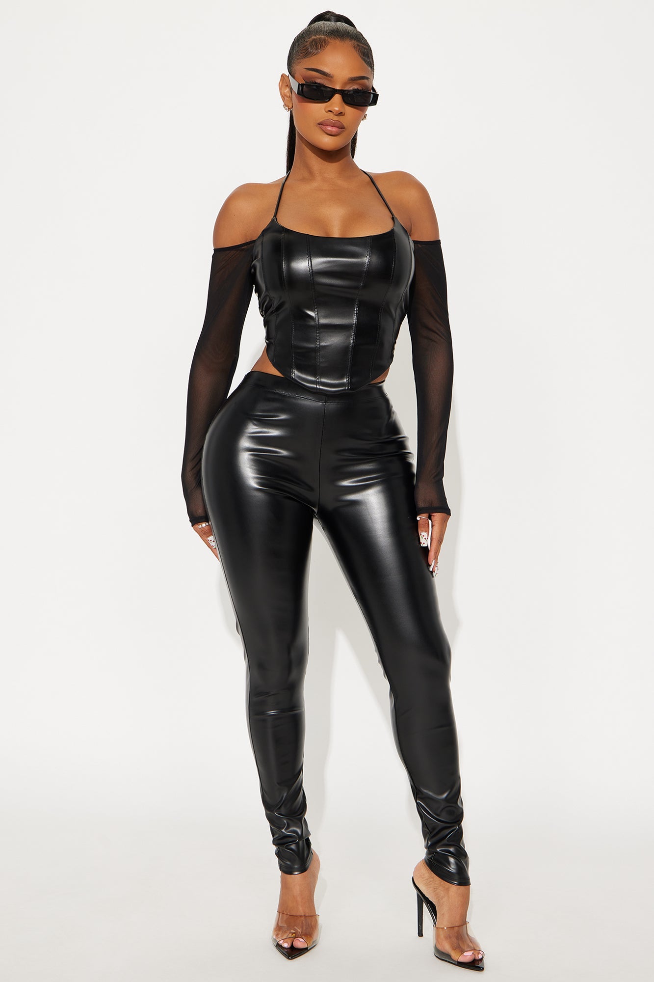 Nicole Faux Leather Pant Set - Black