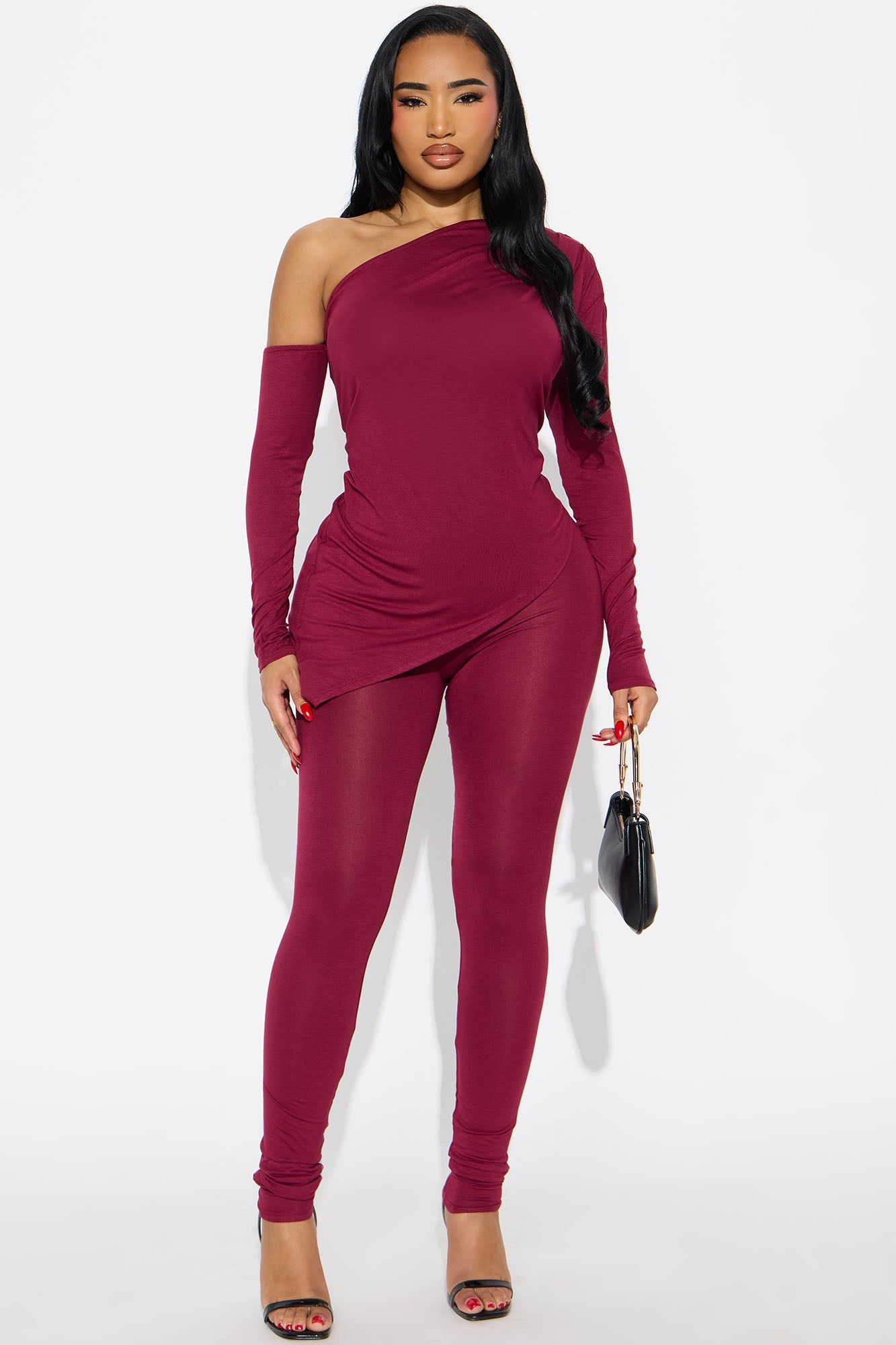 Chill Day Slay Asymmetrical Legging Set - Burgundy