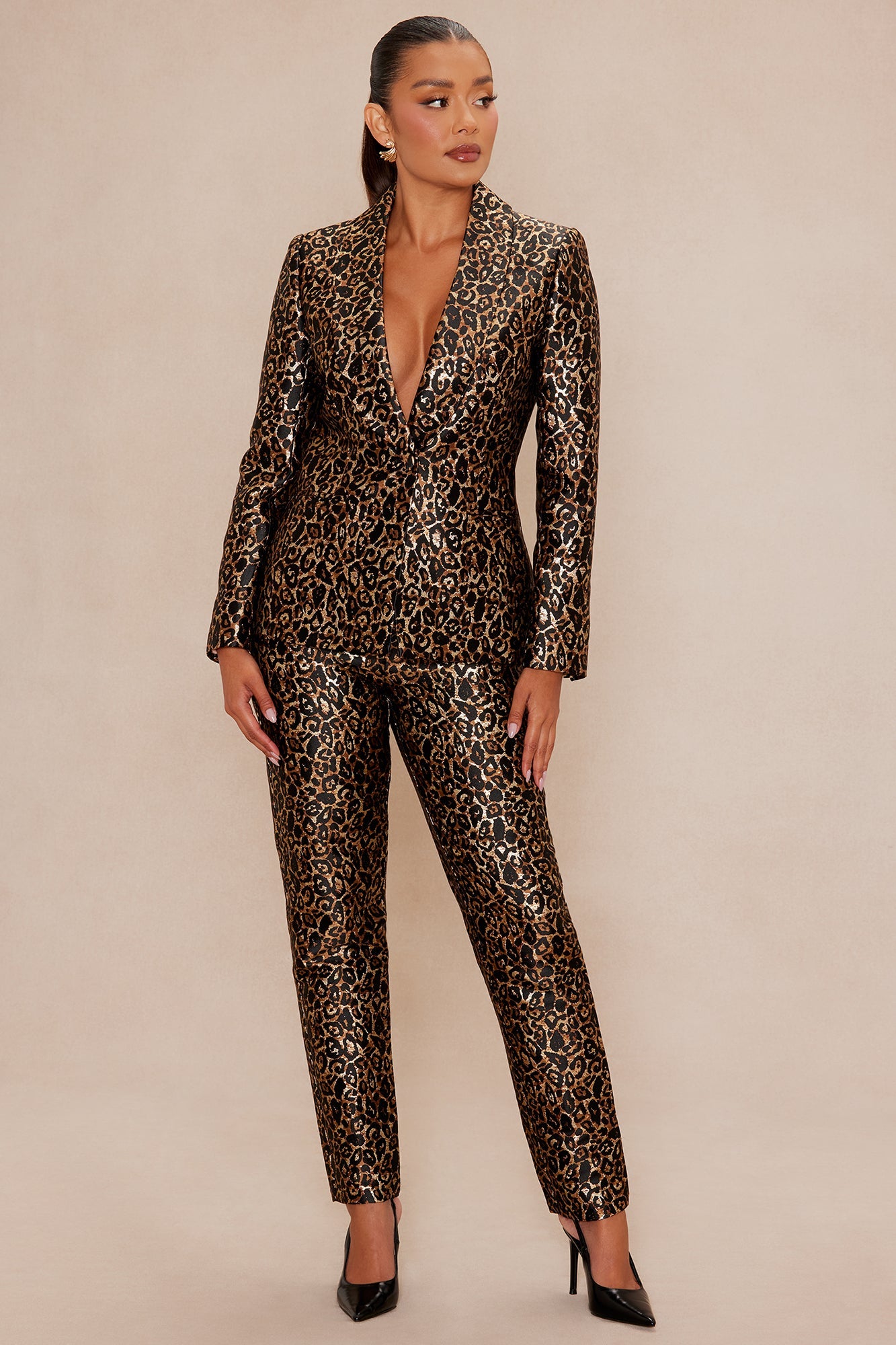Olivia Jacquard Blazer Pant Set - Gold/Black