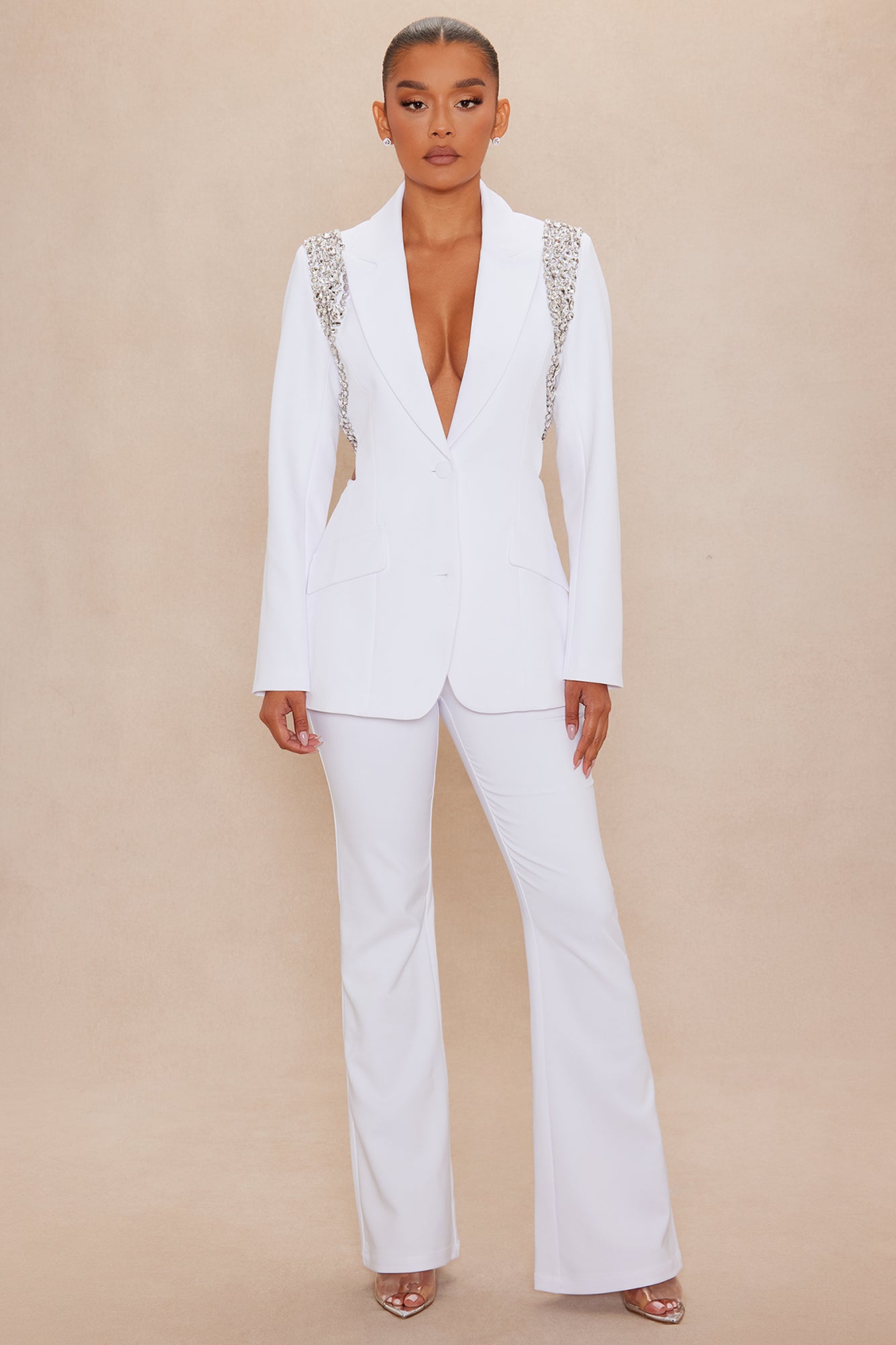 Claire Embellished Suit Set - White