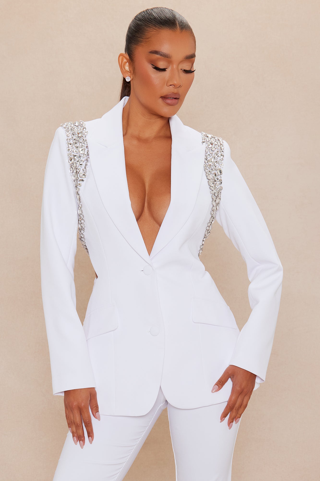 Claire Embellished Suit Set - White
