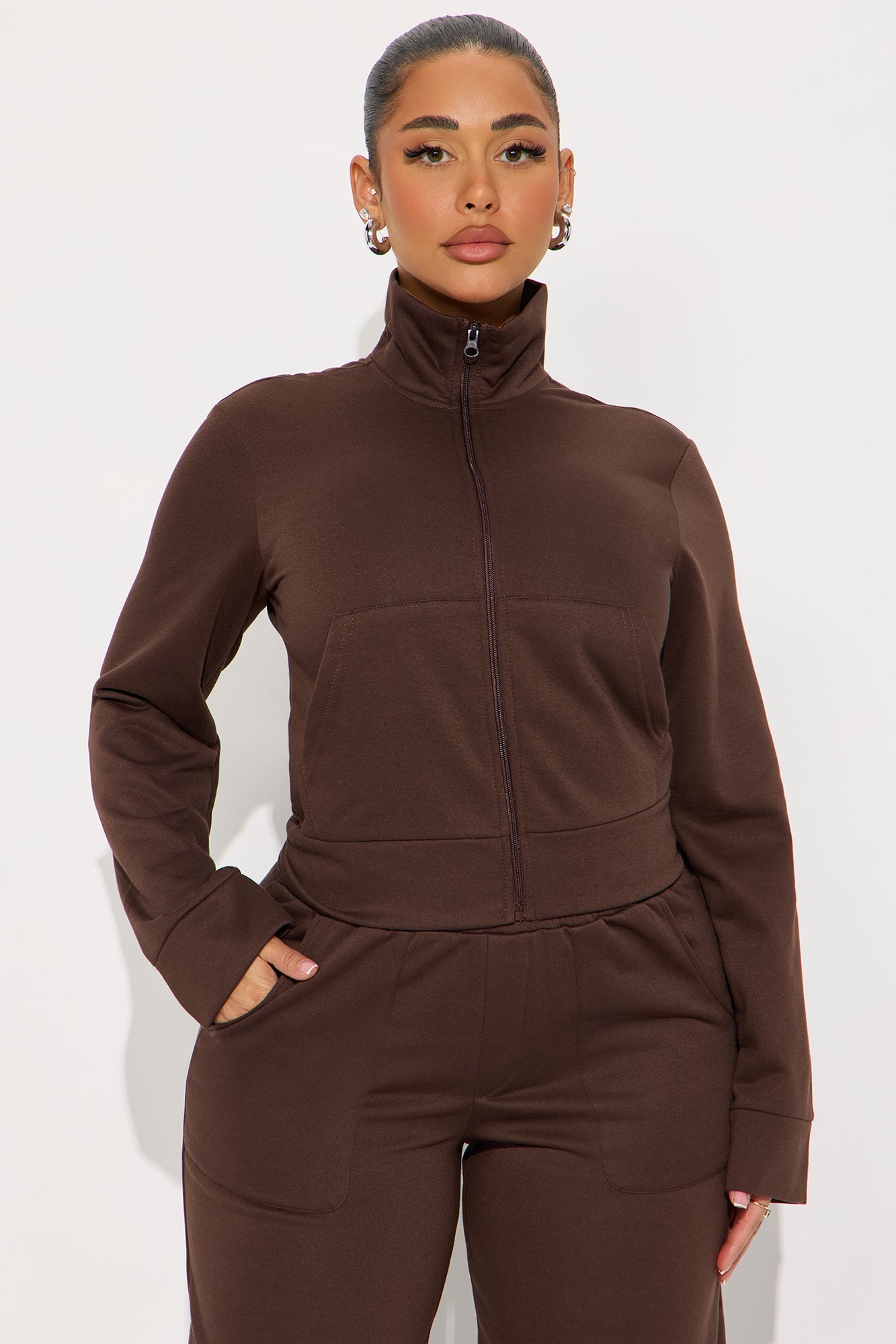 Blake Zip Up Fleece Pant Set - Chocolate