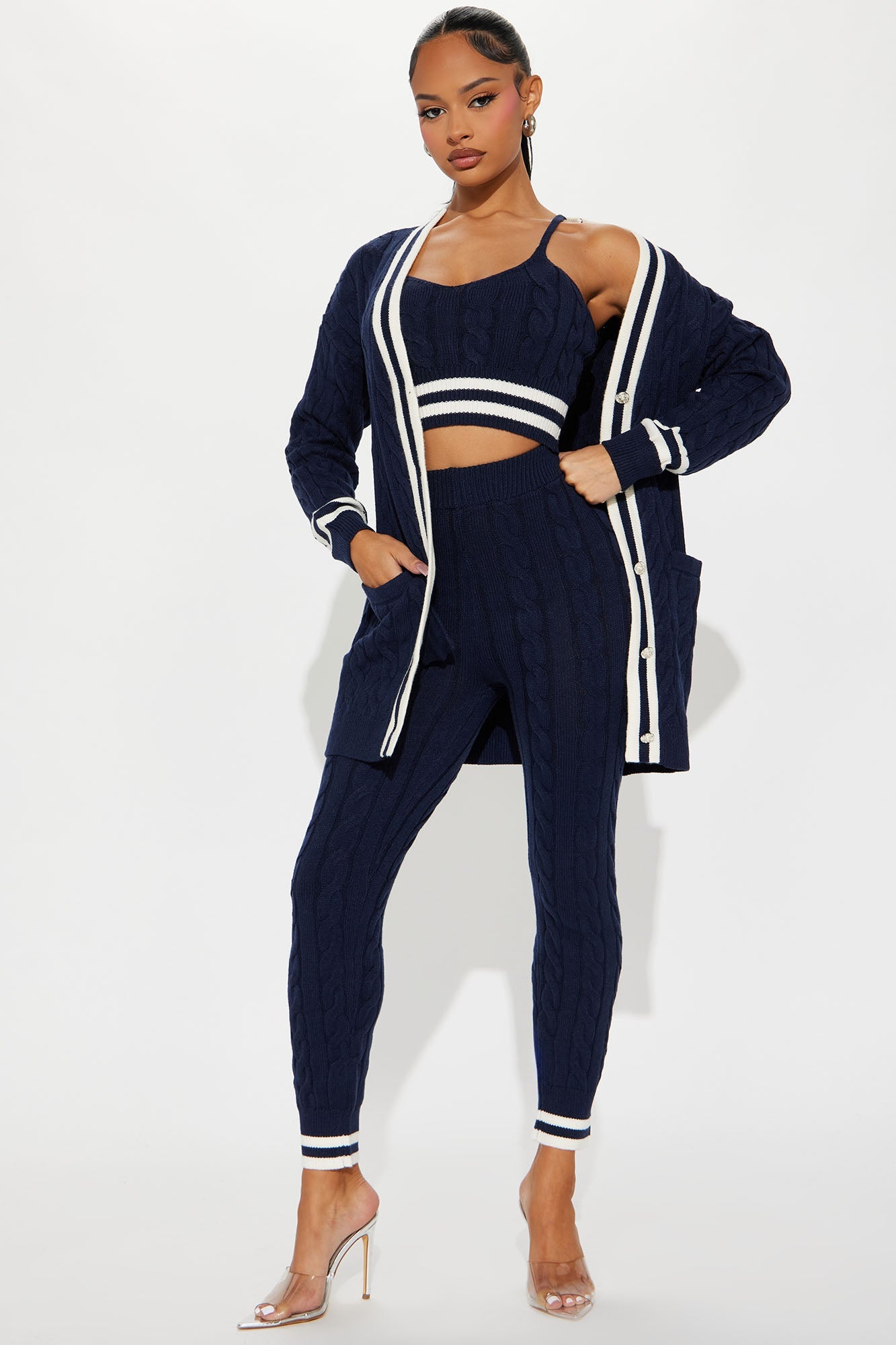 Alessa 3 Piece Sweater Legging Set - Navy