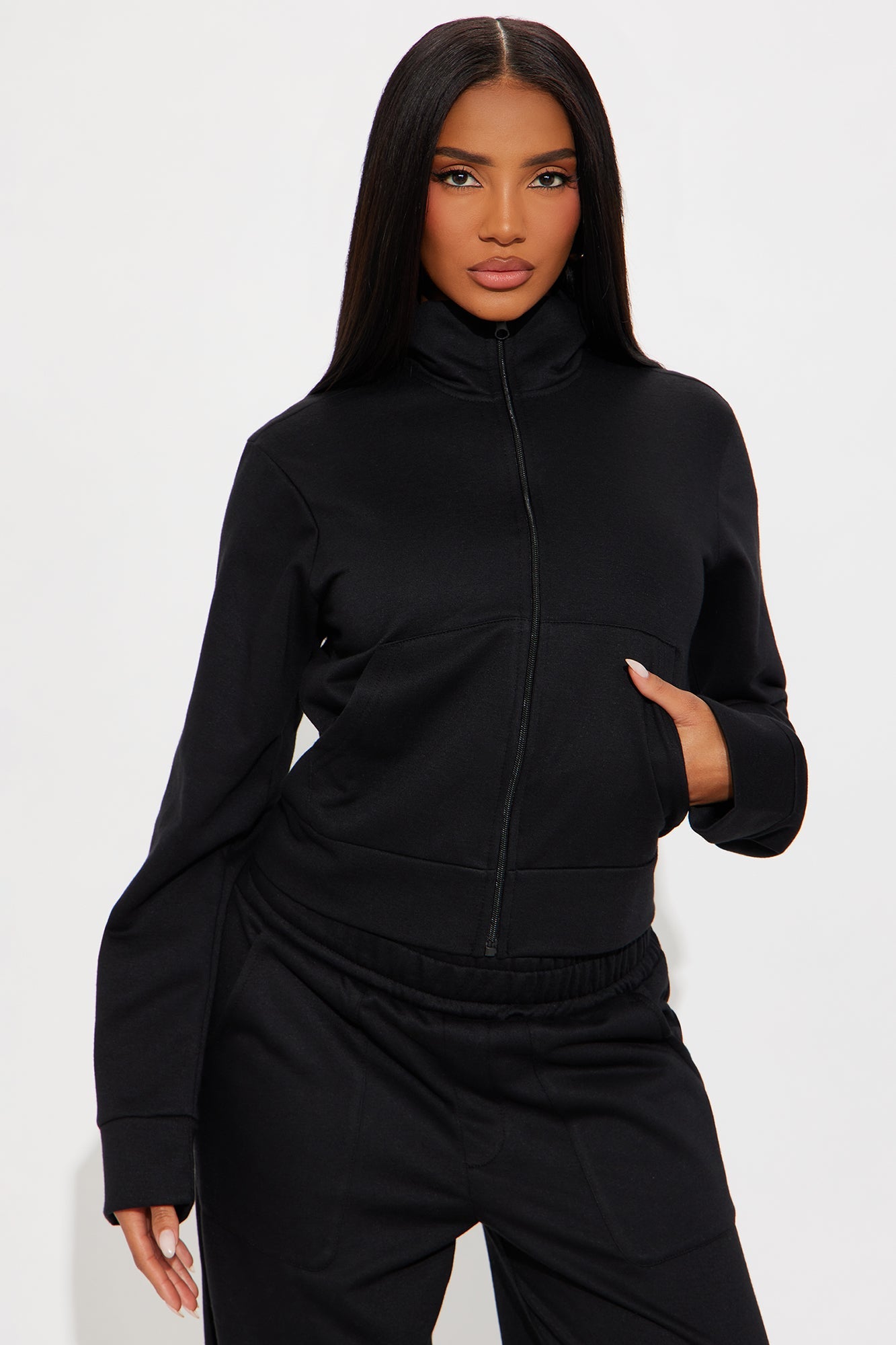Blake Zip Up Fleece Pant Set - Black