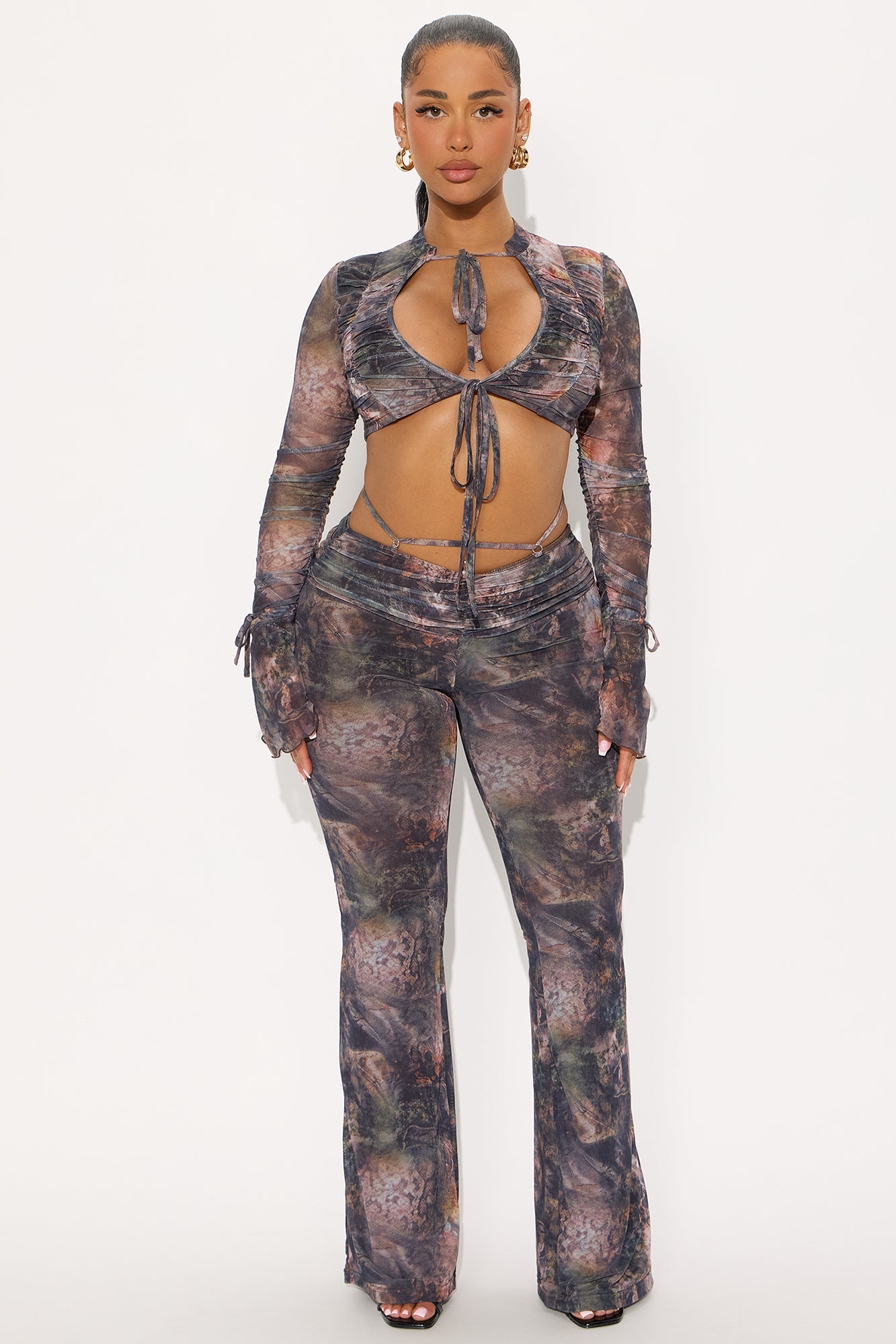 Nora Mesh Low Rise Pant Set - Mauve/combo
