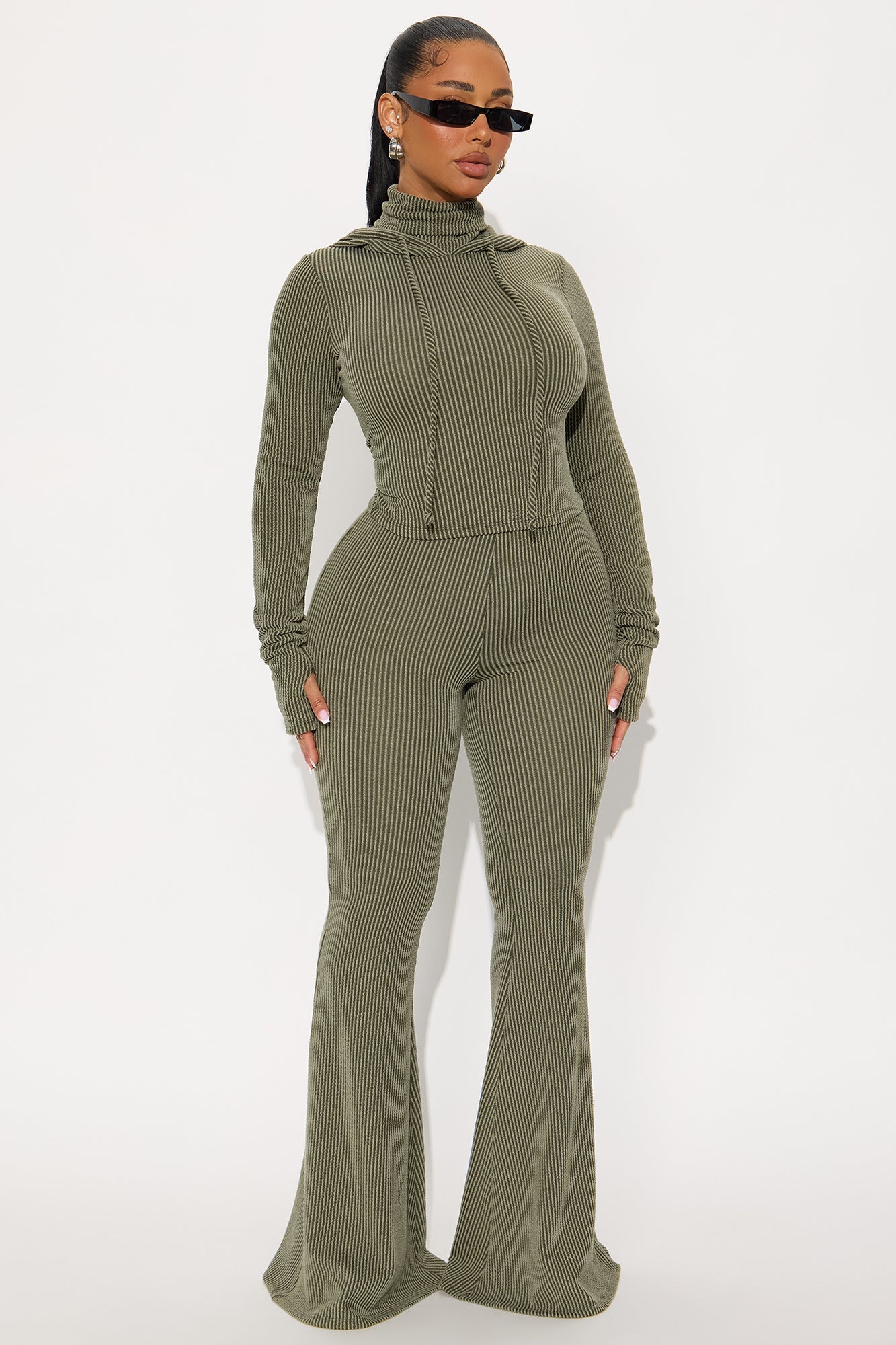 Center Of Attention Hoodie Pant Set - Olive