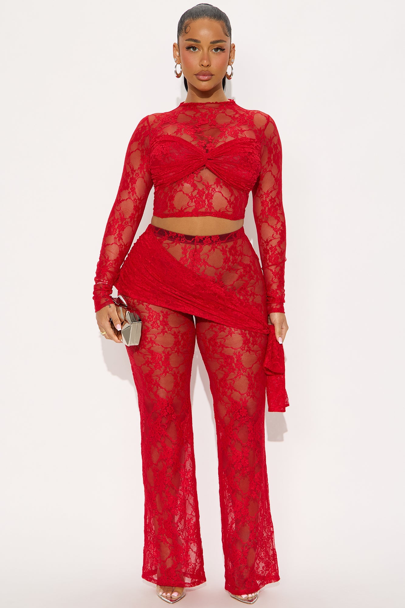 Rosalia Lace Pant Set - Red