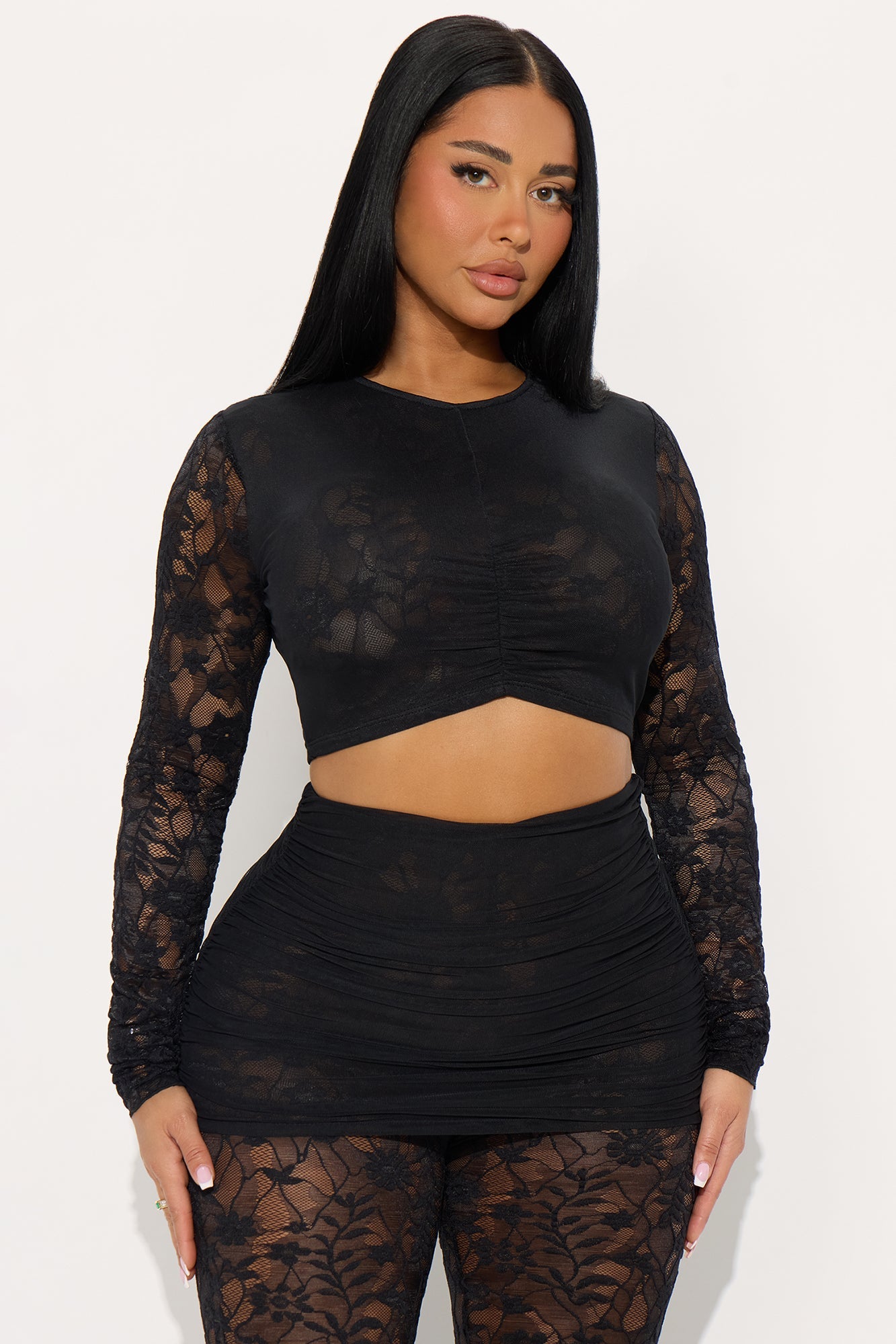 Mireya Lace Flare Leg Pant Set - Black