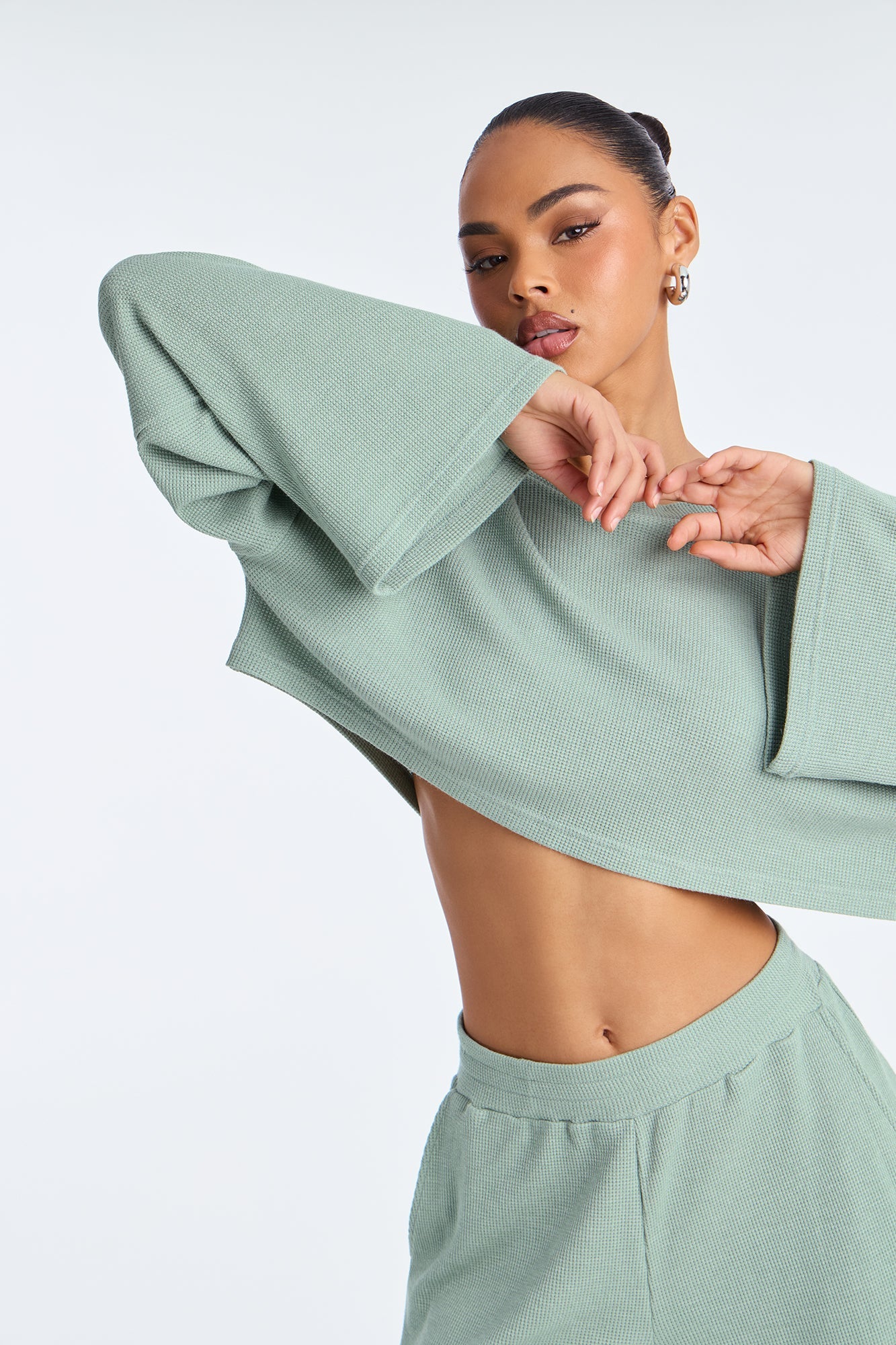 Makayla Waffle Pant Set - Sage