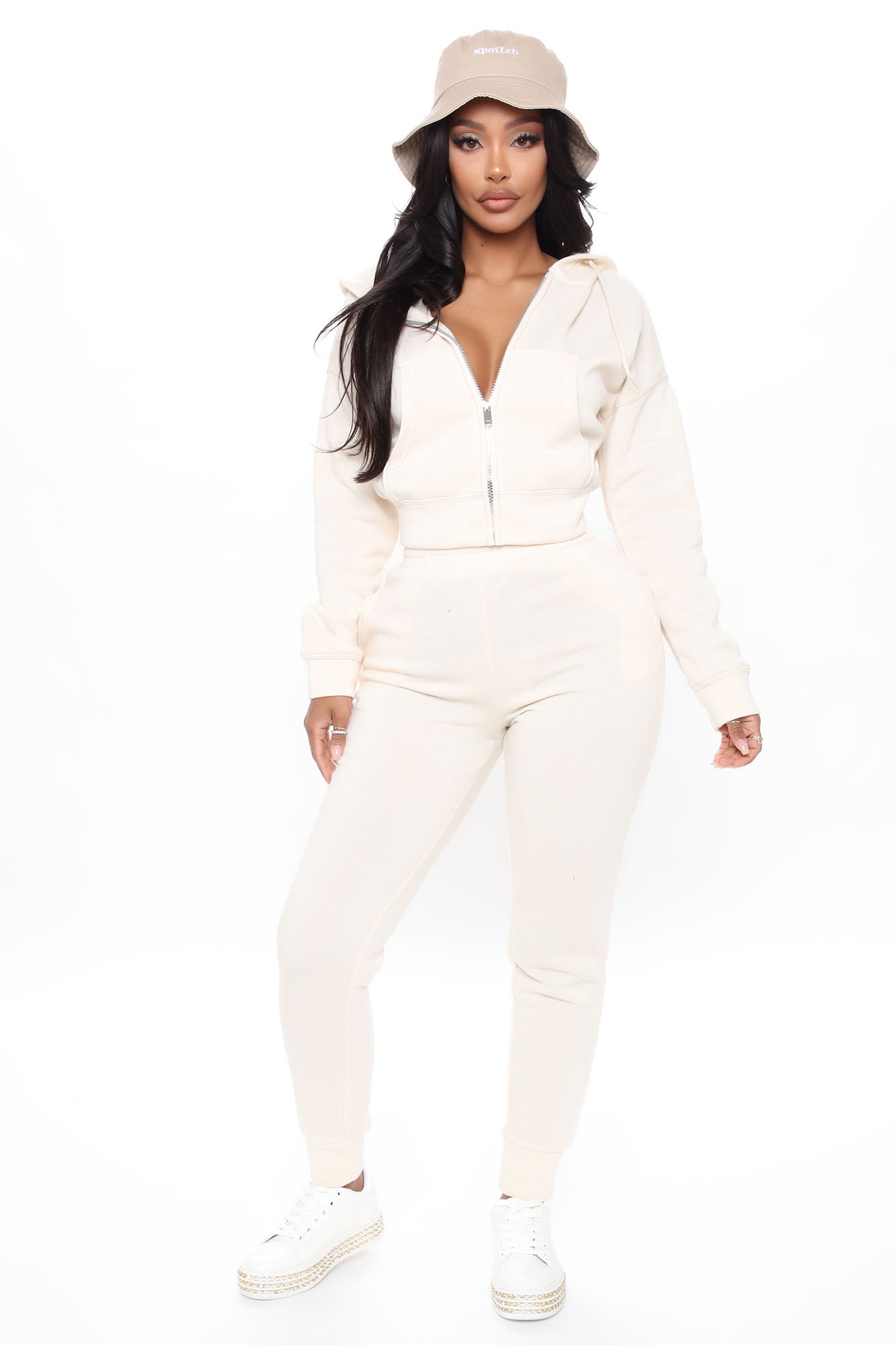 I Got This Zip Up Jacket And Jogger Set - Off White
