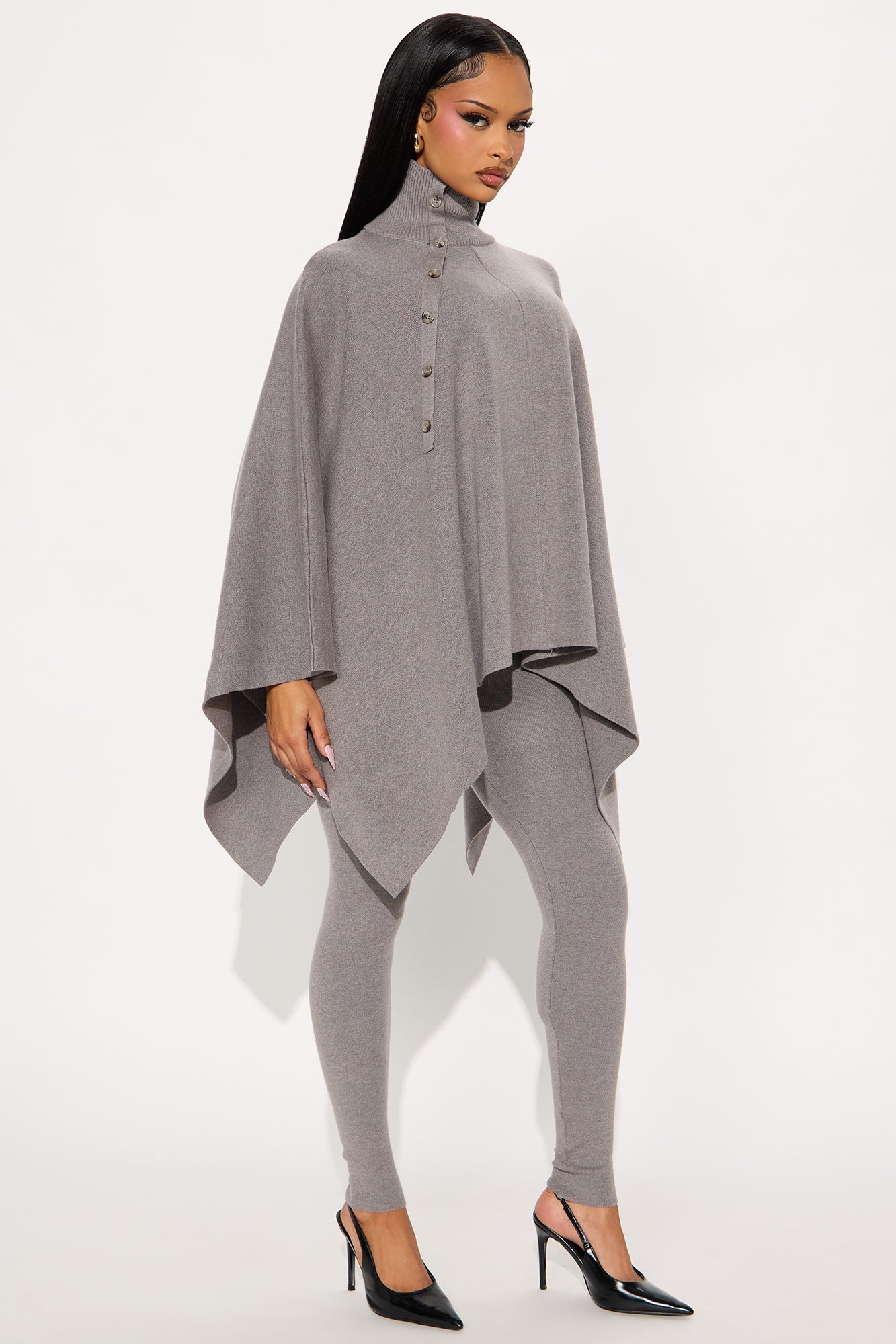 Weekend Rebel Poncho Sweater Pant Set - Heather Grey
